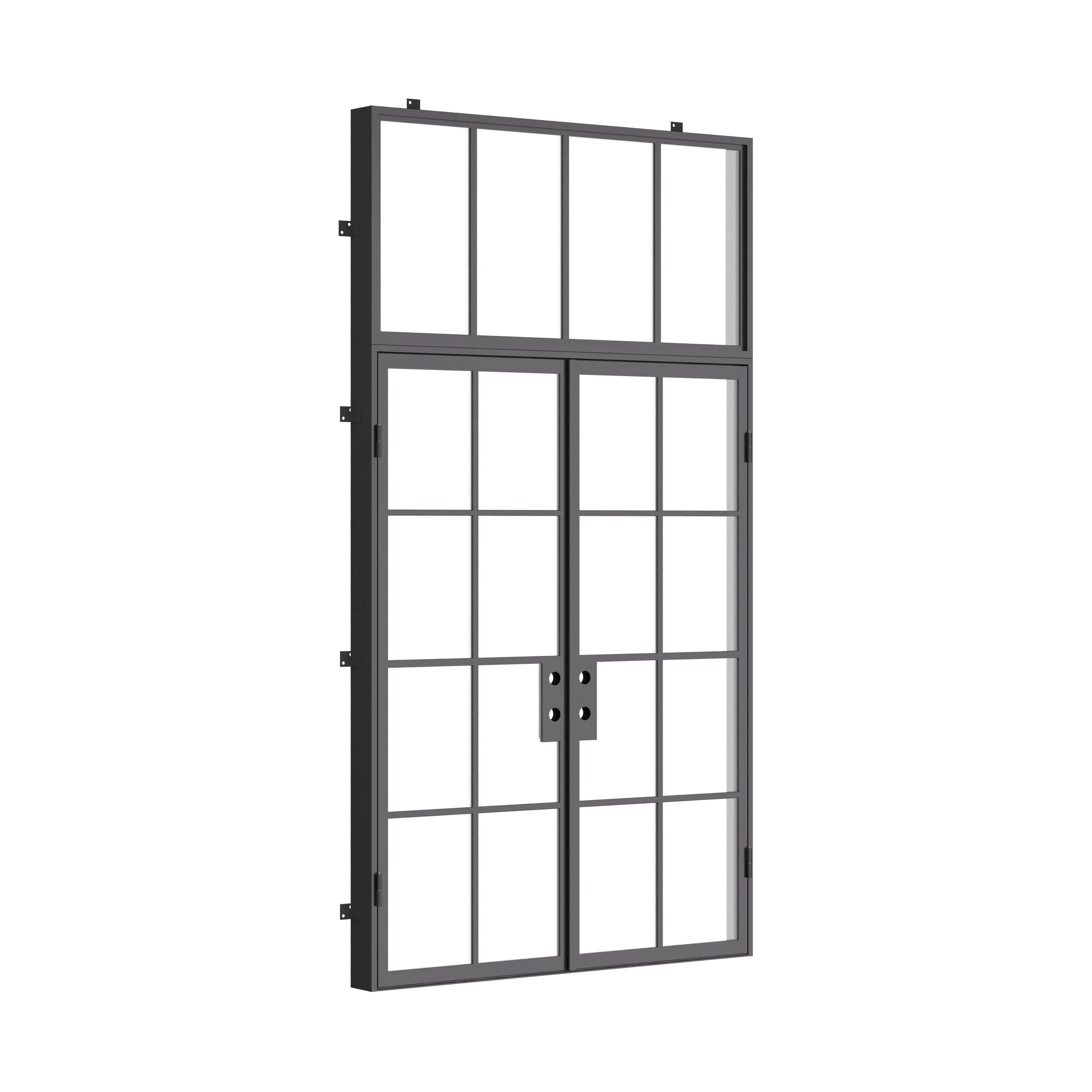 Contemporary double flat exterior steel door and transom lite