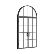 Double flat cold-rolled steel entry doors with full arch window above, NFRC certified prehung frame