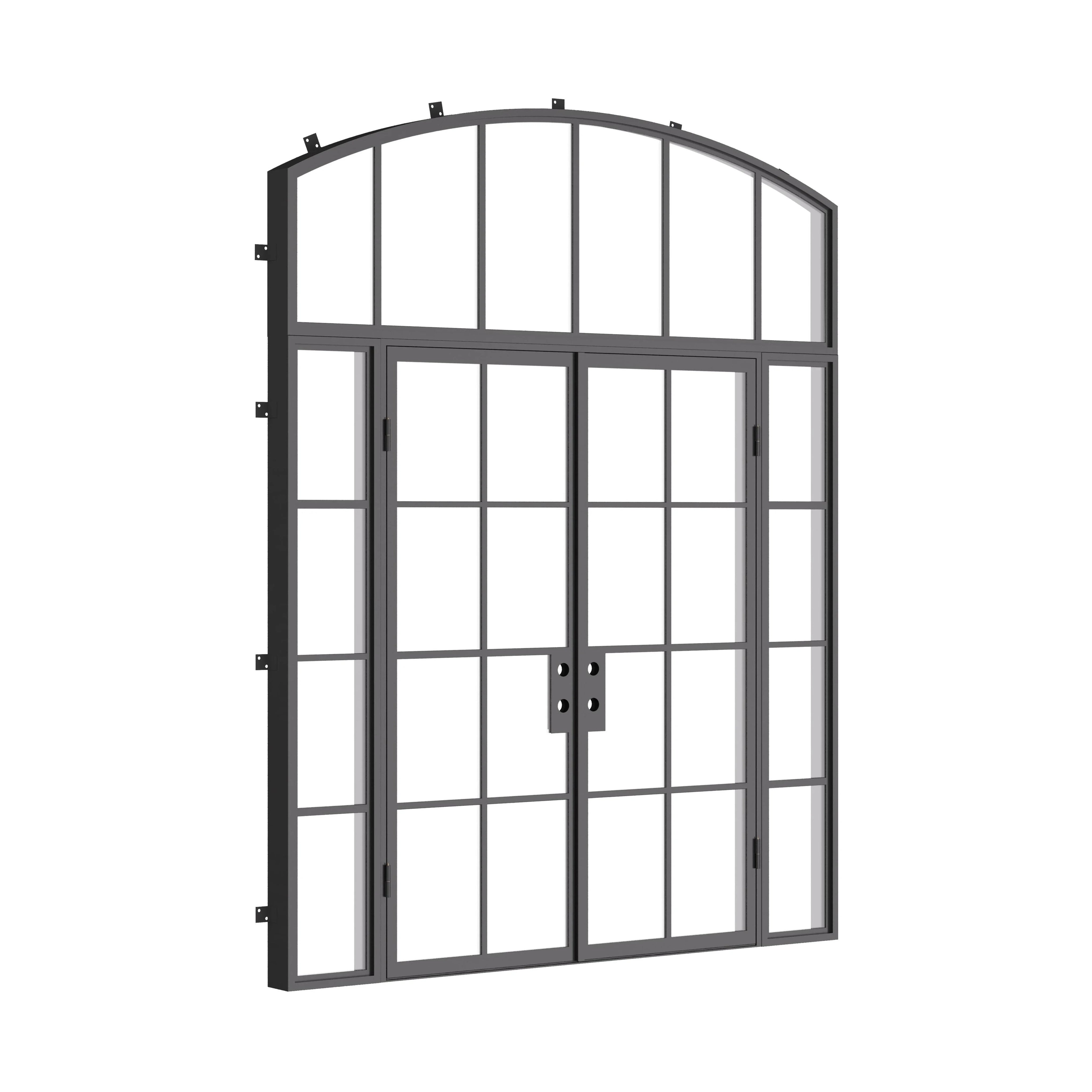 Air 5 double flat front door with sidelights and arch transom, dual-pane tempered glass