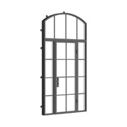 Air 5 single flat architectural steel exterior door with side windows and arch lite