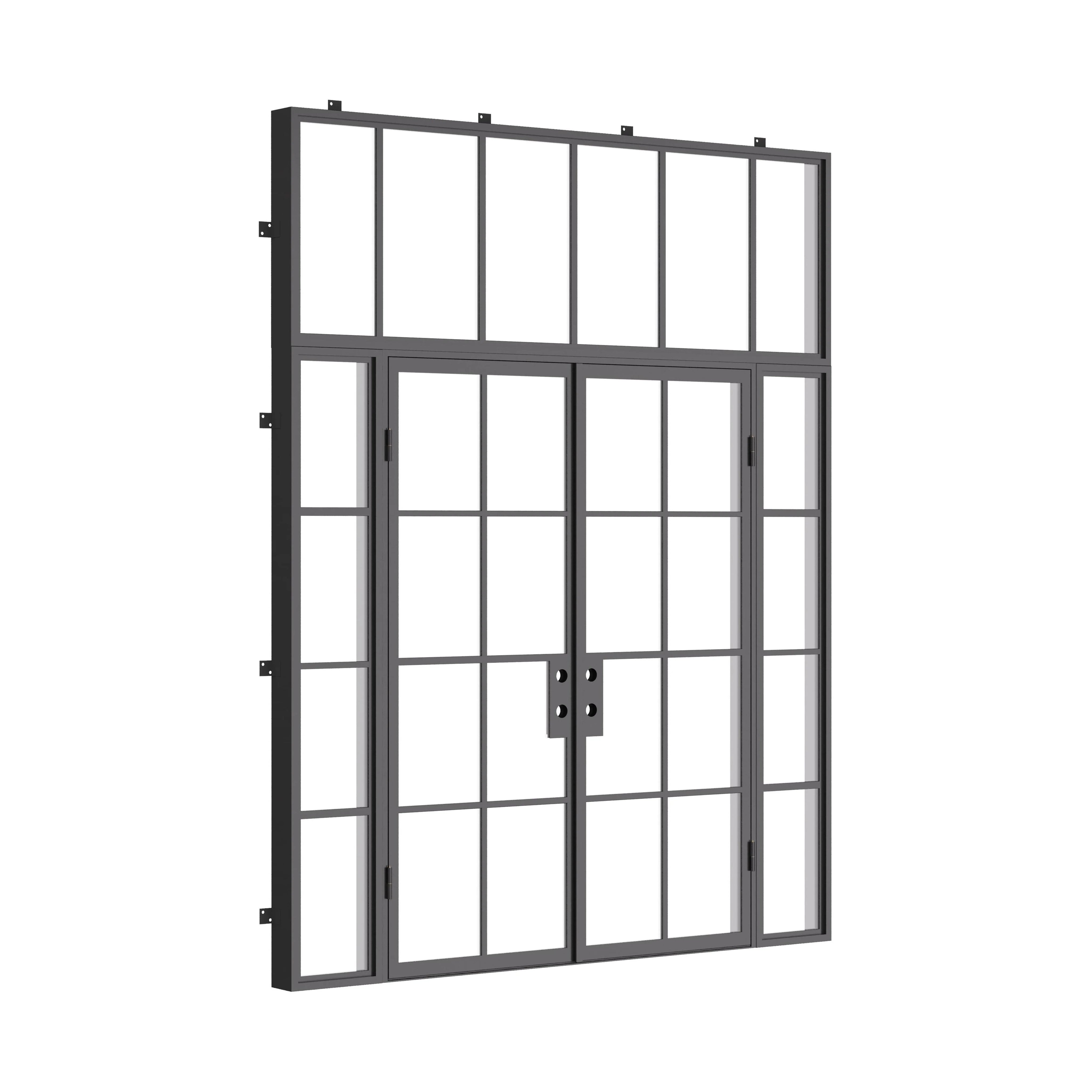 Air 5 double flat architectural steel exterior door with side windows and flat lite