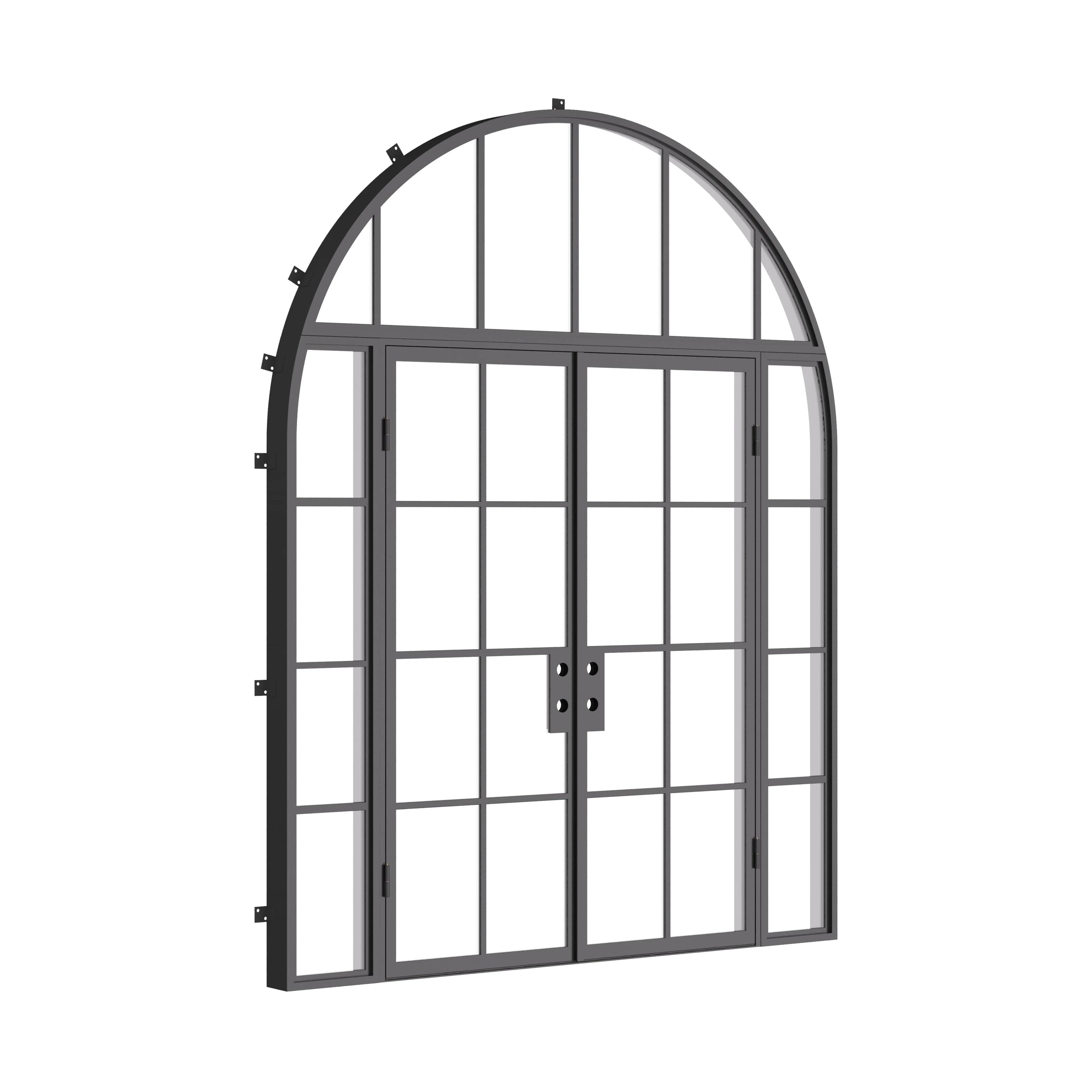exterior double doors with sidelights and full arch transom and thermal barrier