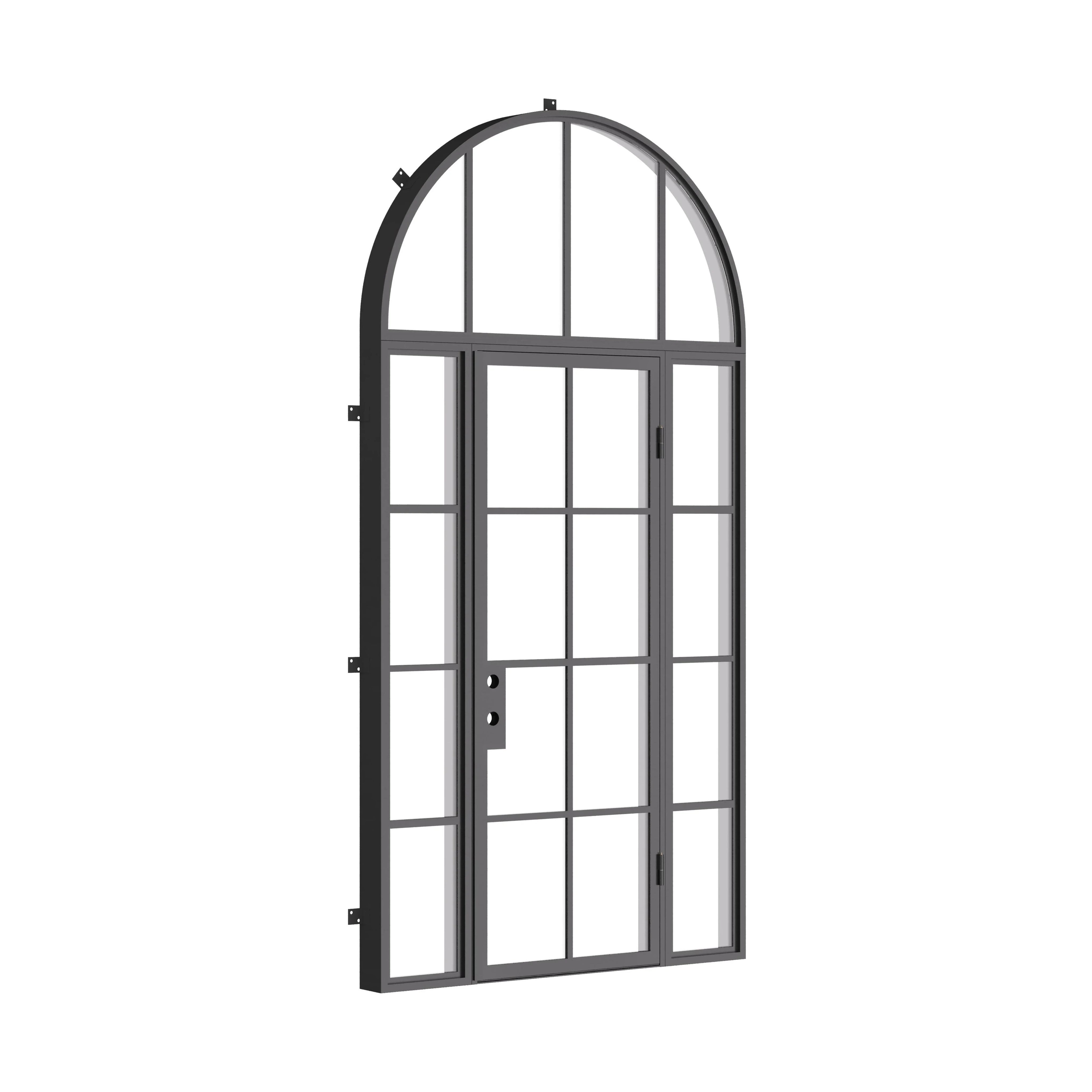 Air 5 single flat architectural steel exterior door with side windows and full arch lite