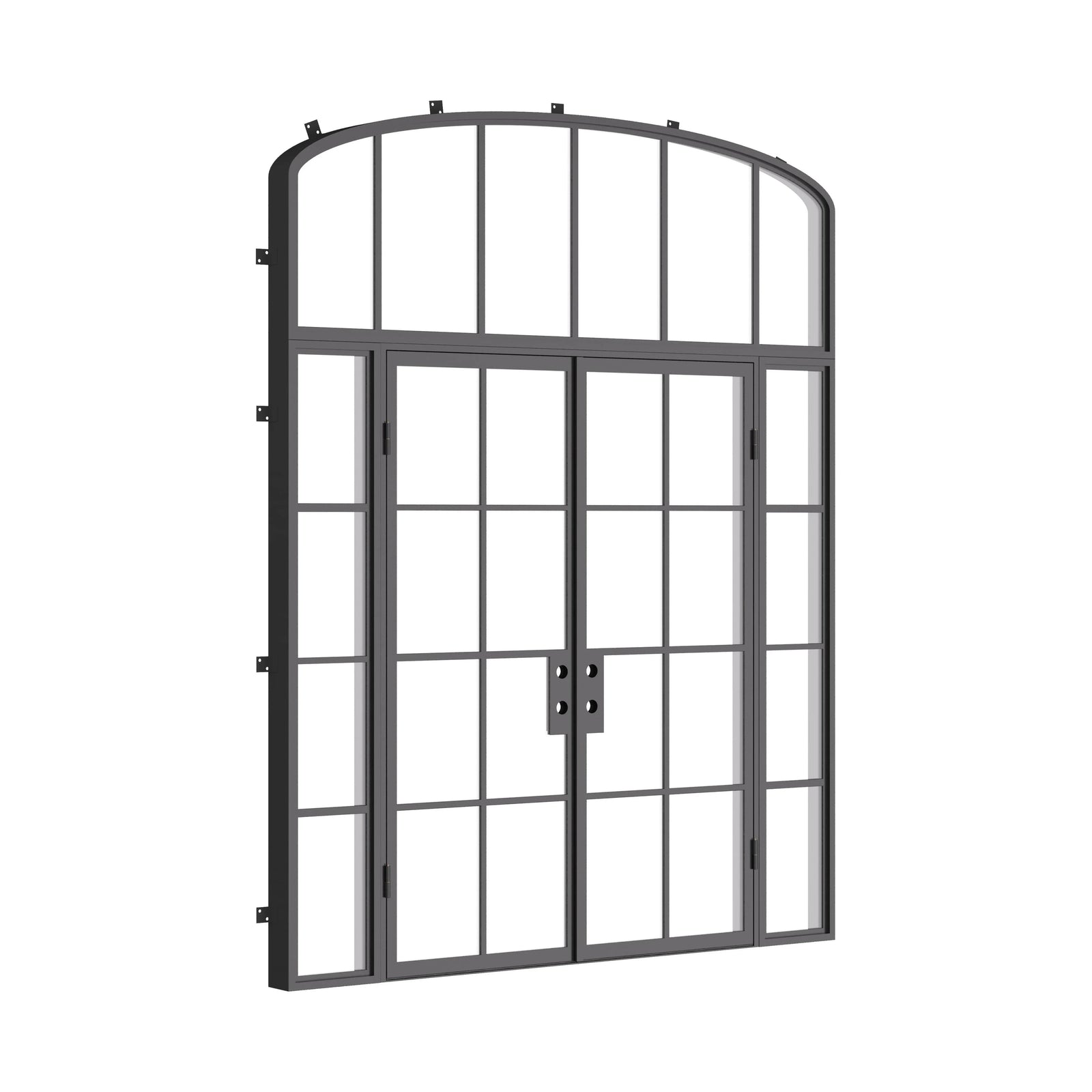 Air 5 double flat architectural steel exterior door with side windows and mini arch lite