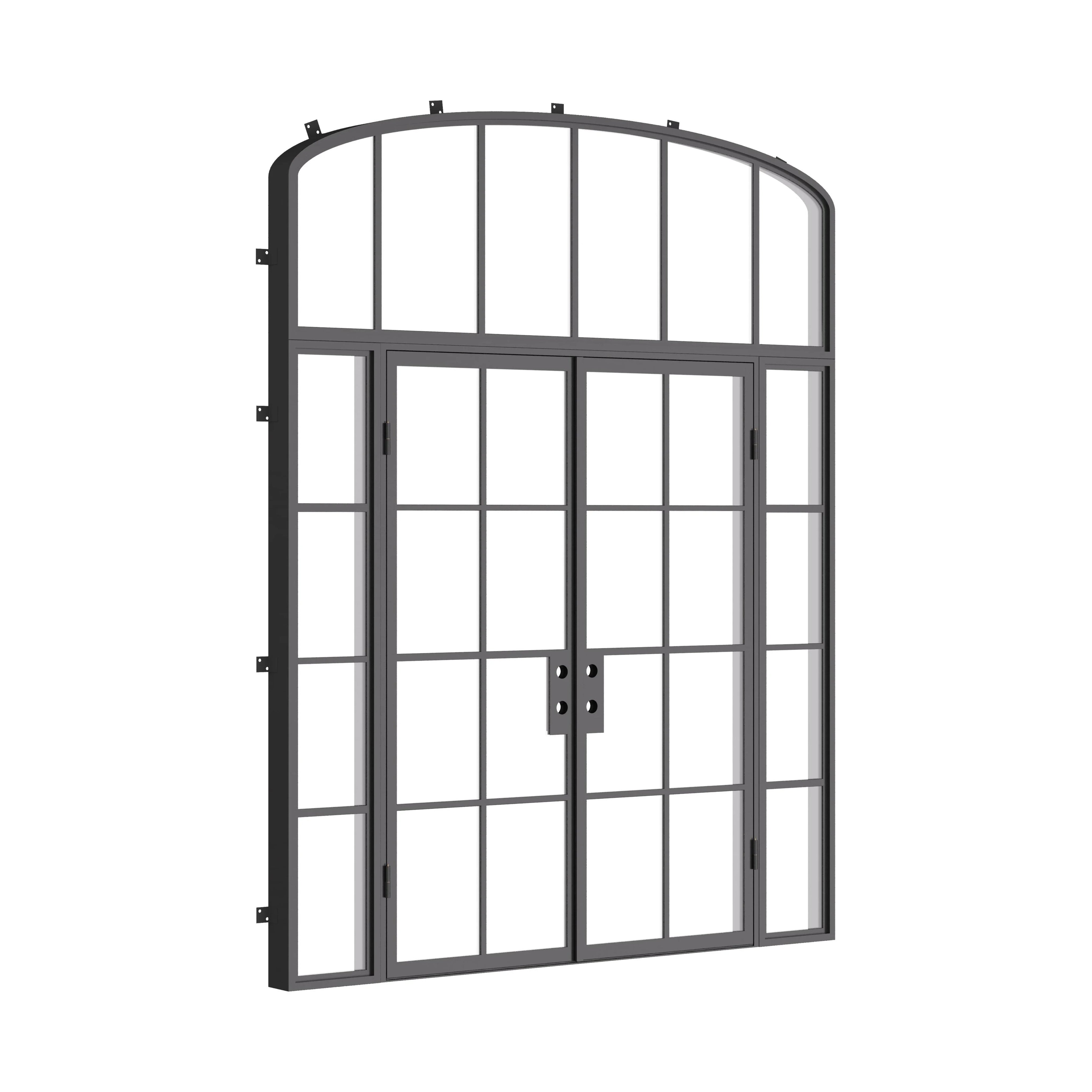 Air 5 double flat architectural steel exterior door with side windows and mini arch lite