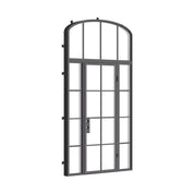 Air 5 single flat architectural steel exterior door with side windows and mini arch lite