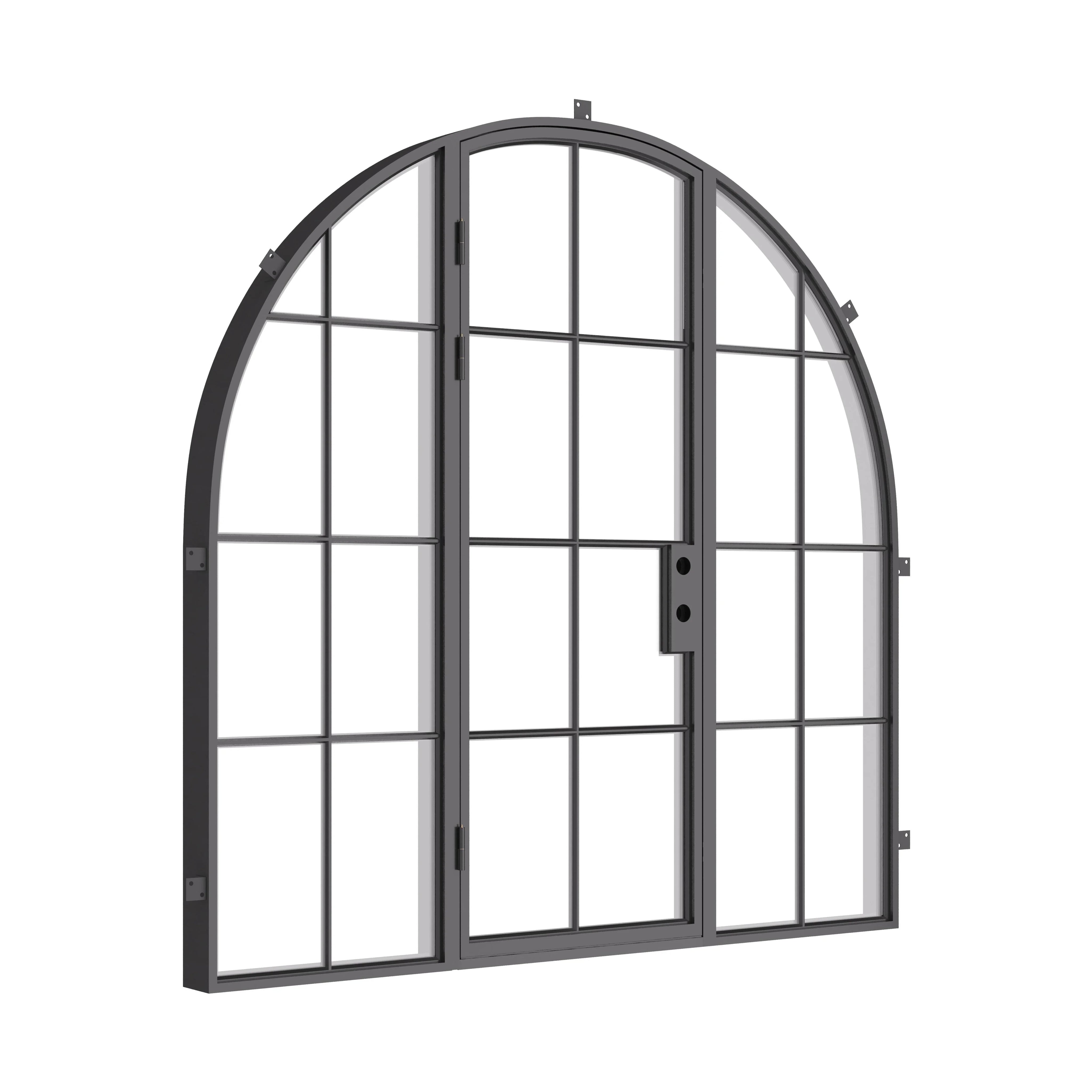 Contemporary single full arch exterior steel door with glass panels