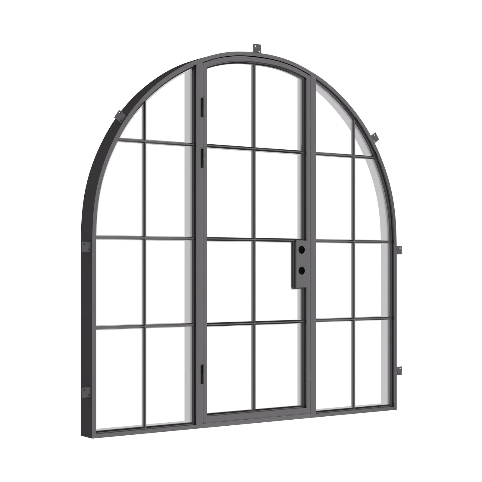 Contemporary single full arch exterior steel door with glass panels