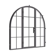 Contemporary single full arch exterior steel door with glass panels