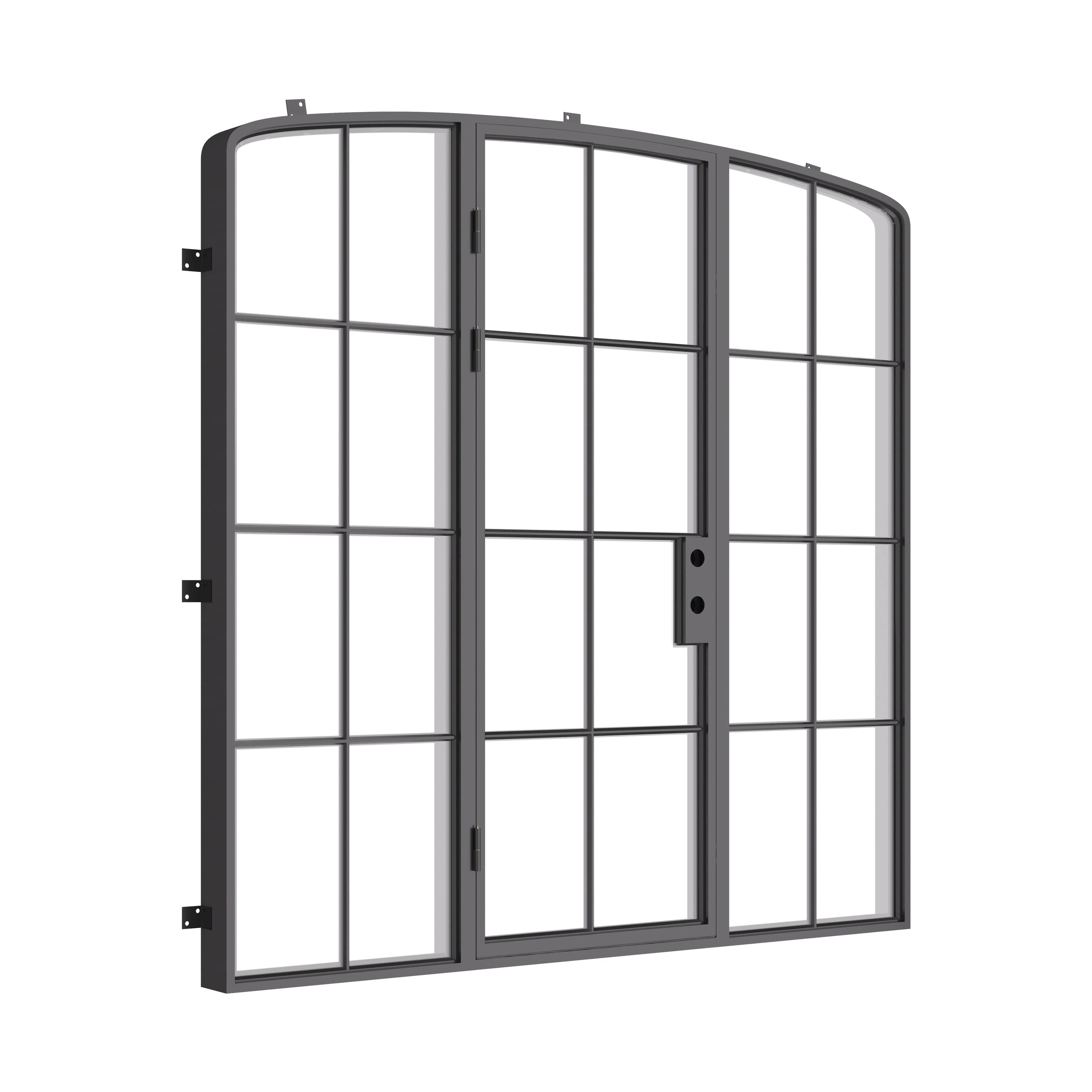Single mini arch architectural steel door with side windows and NFRC rated glass