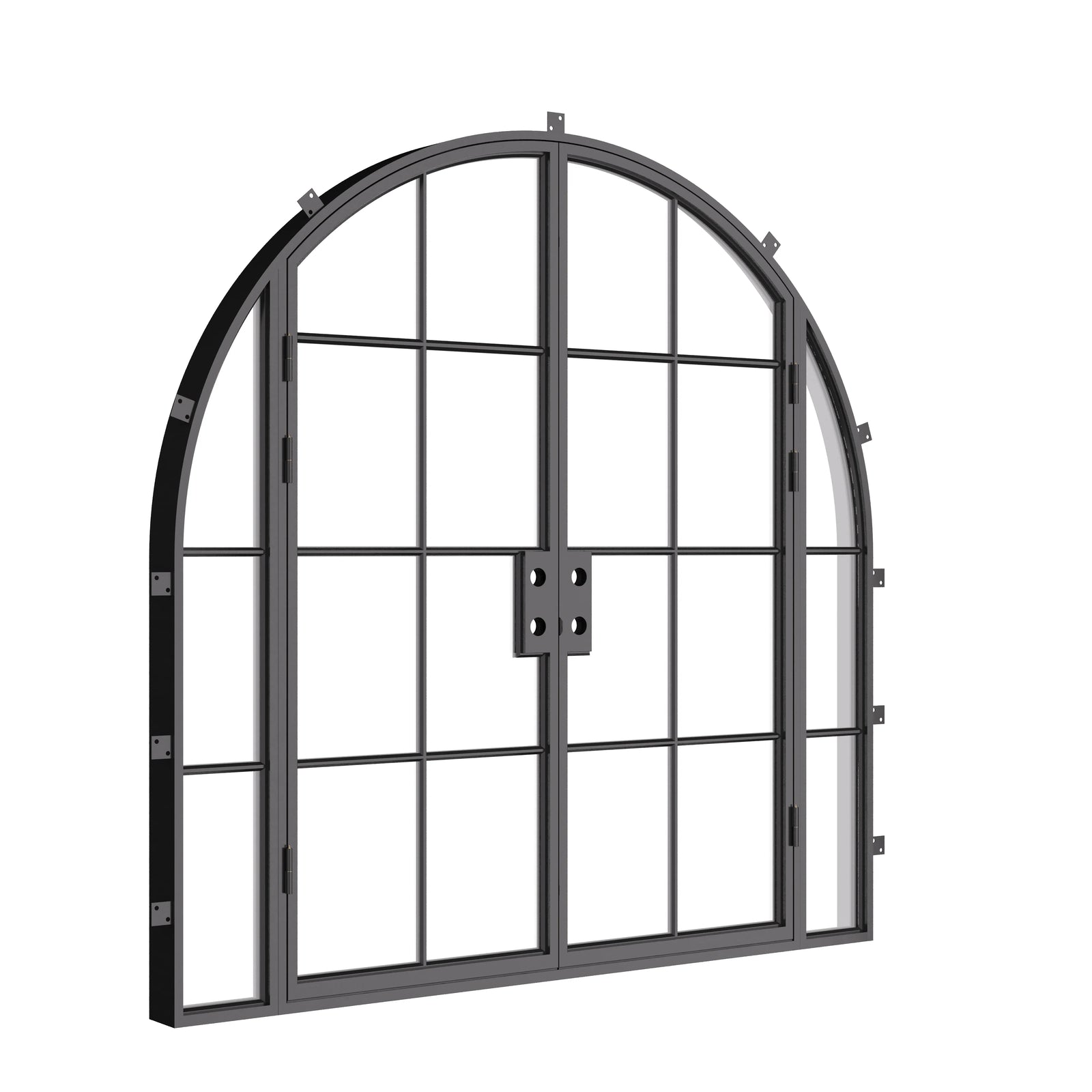 Luxury double full arch exterior steel door system, tempered glass
