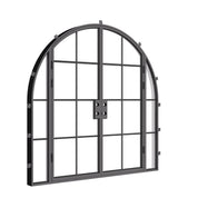 dramatic arched double door with side windows and insulation