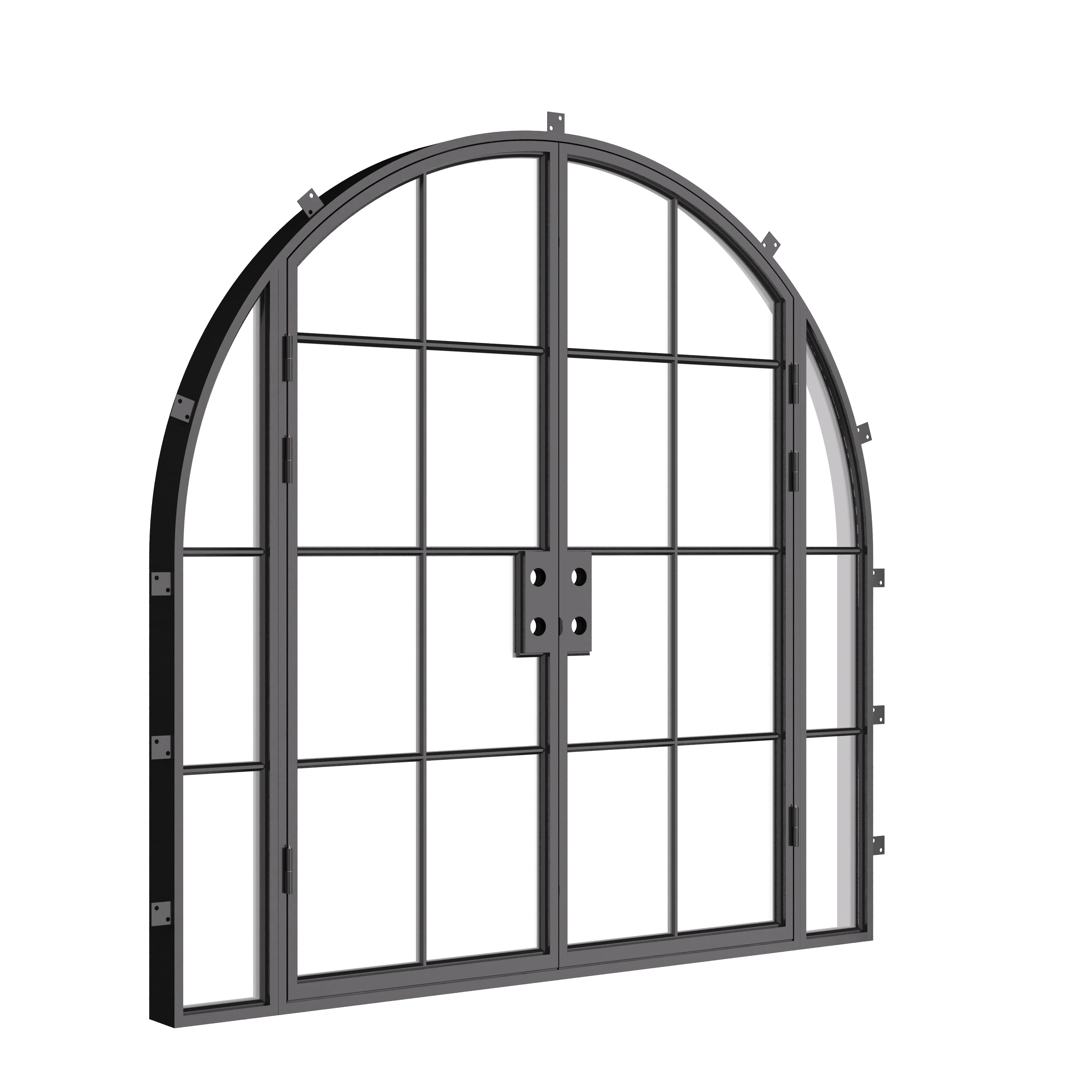 dramatic arched double door with side windows and insulation