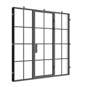 Contemporary single flat exterior steel door and side glass panels