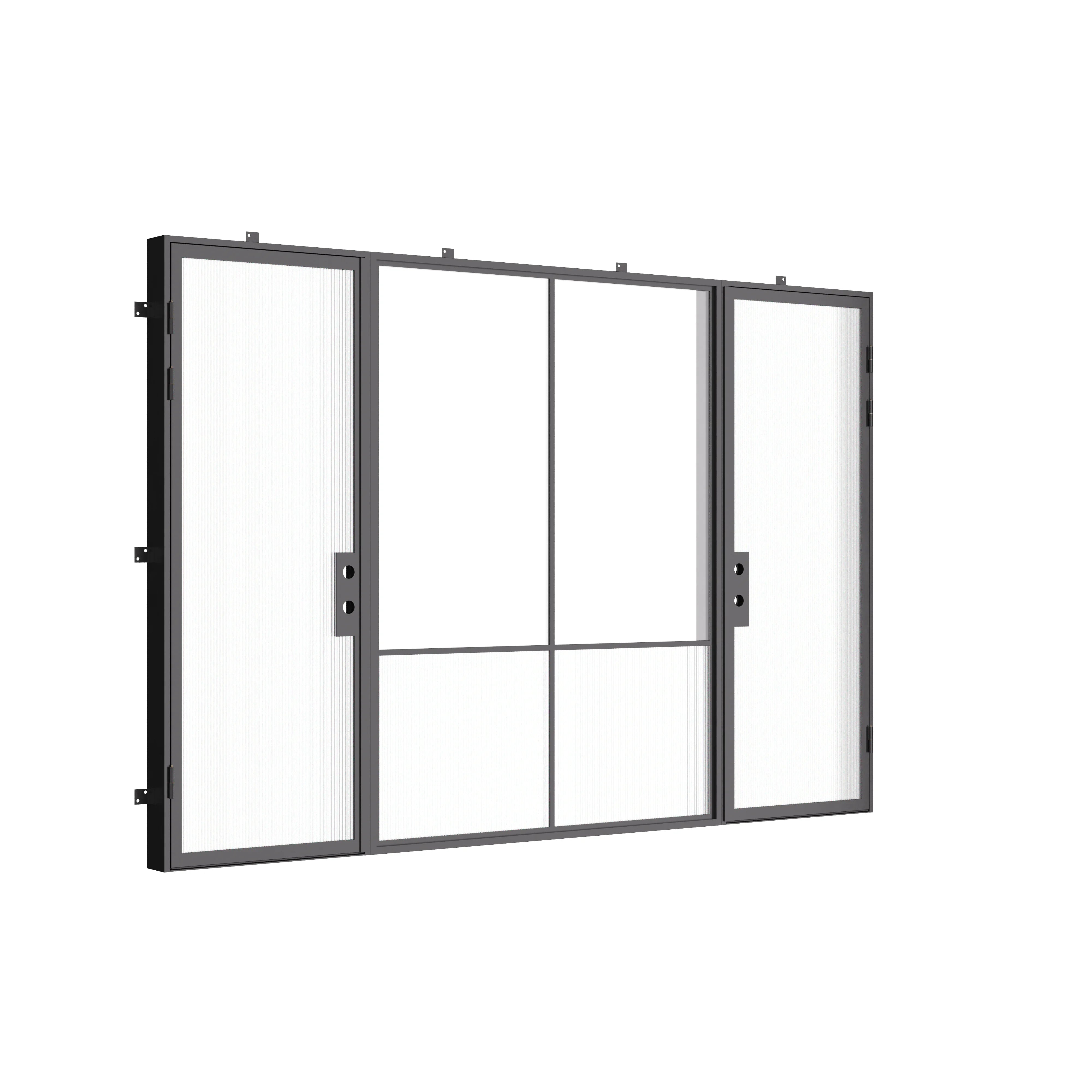 Designer steel double doors with center glass panel, Air Grand architectural steel system with Low-E tempered glazing
