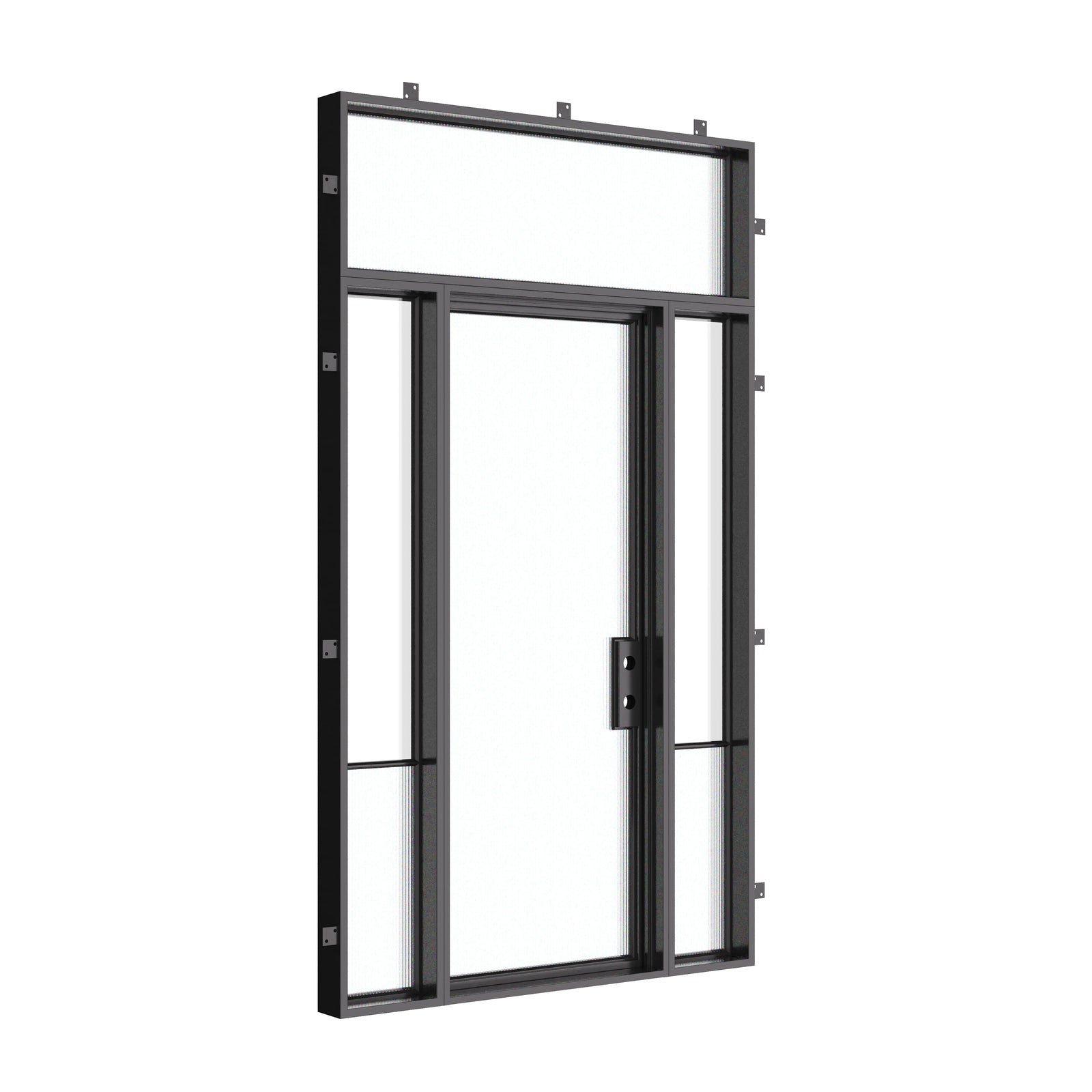 Air Grand modern steel front door with sidelights and flat top glass, galvanized steel construction and tempered Low-E panels
