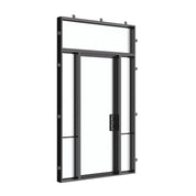 Air Grand modern steel front door with sidelights and flat top glass, galvanized steel construction and tempered Low-E panels