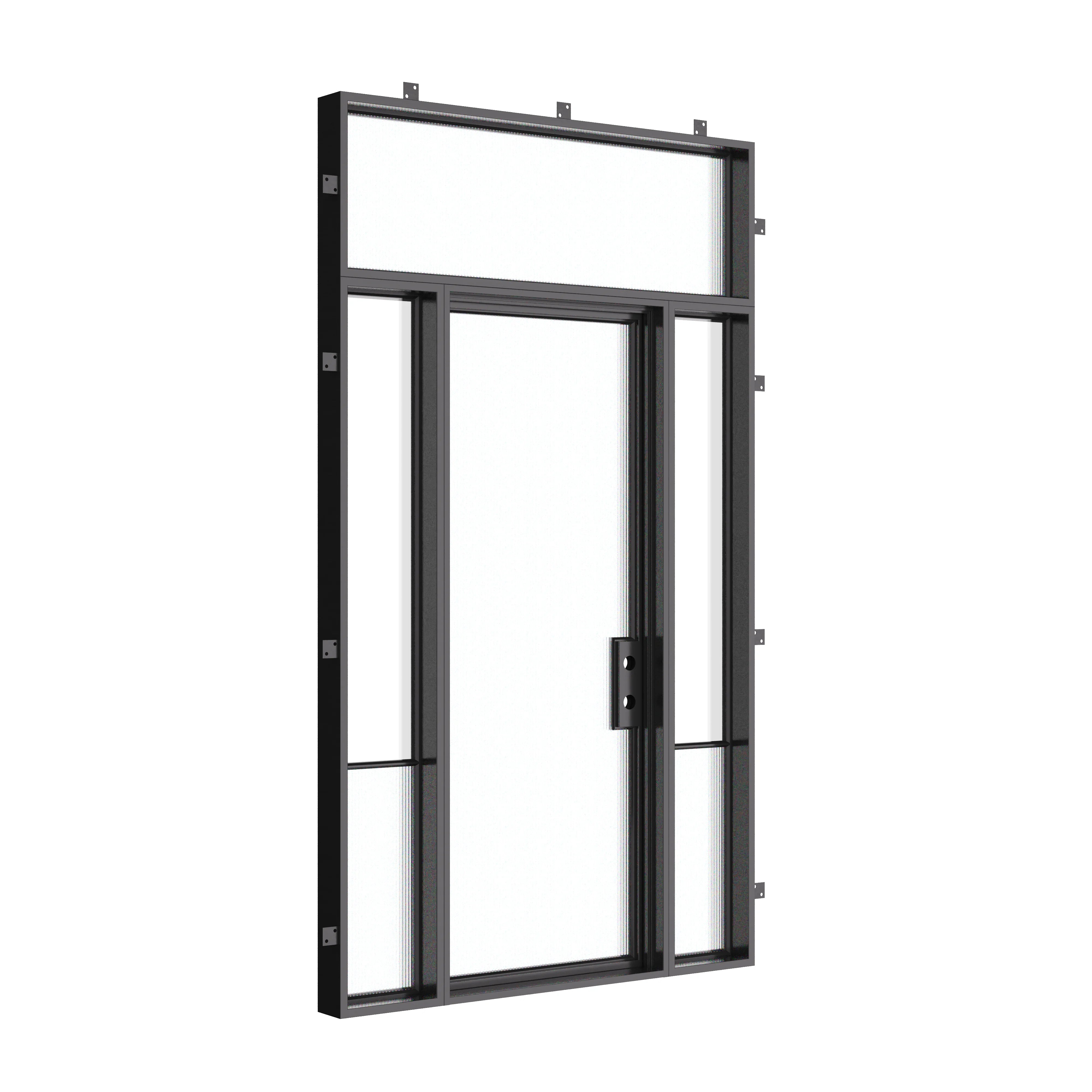Air Grand modern steel front door with sidelights and flat top glass, galvanized steel construction and tempered Low-E panels