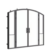 Designer steel double arch front doors with side windows, Air Grand cold-rolled galvanized steel frame and decorative ribbed glass