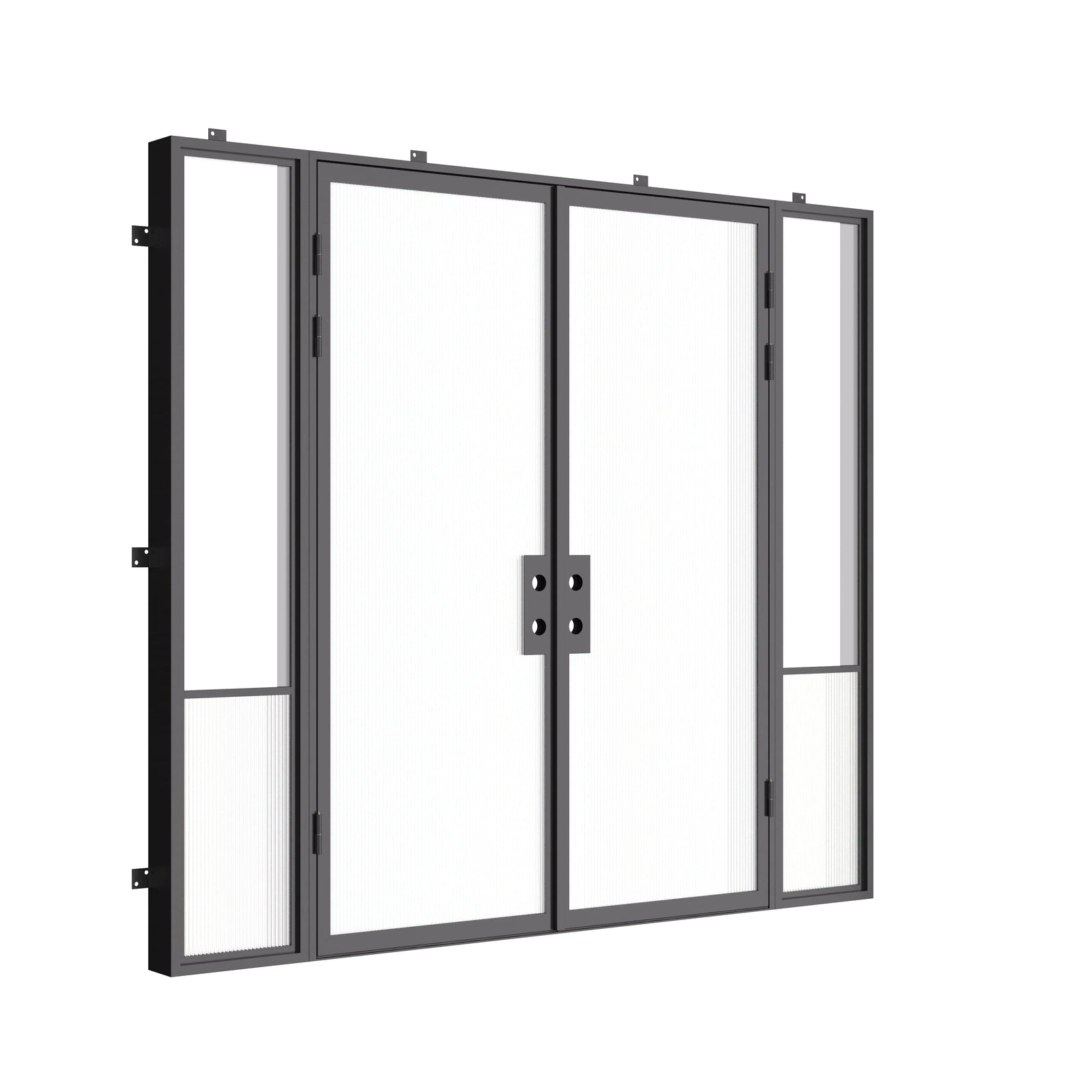 Air Grand double exterior steel door with side windows, cold-rolled galvanized steel frame and dual-pane Low-E glass