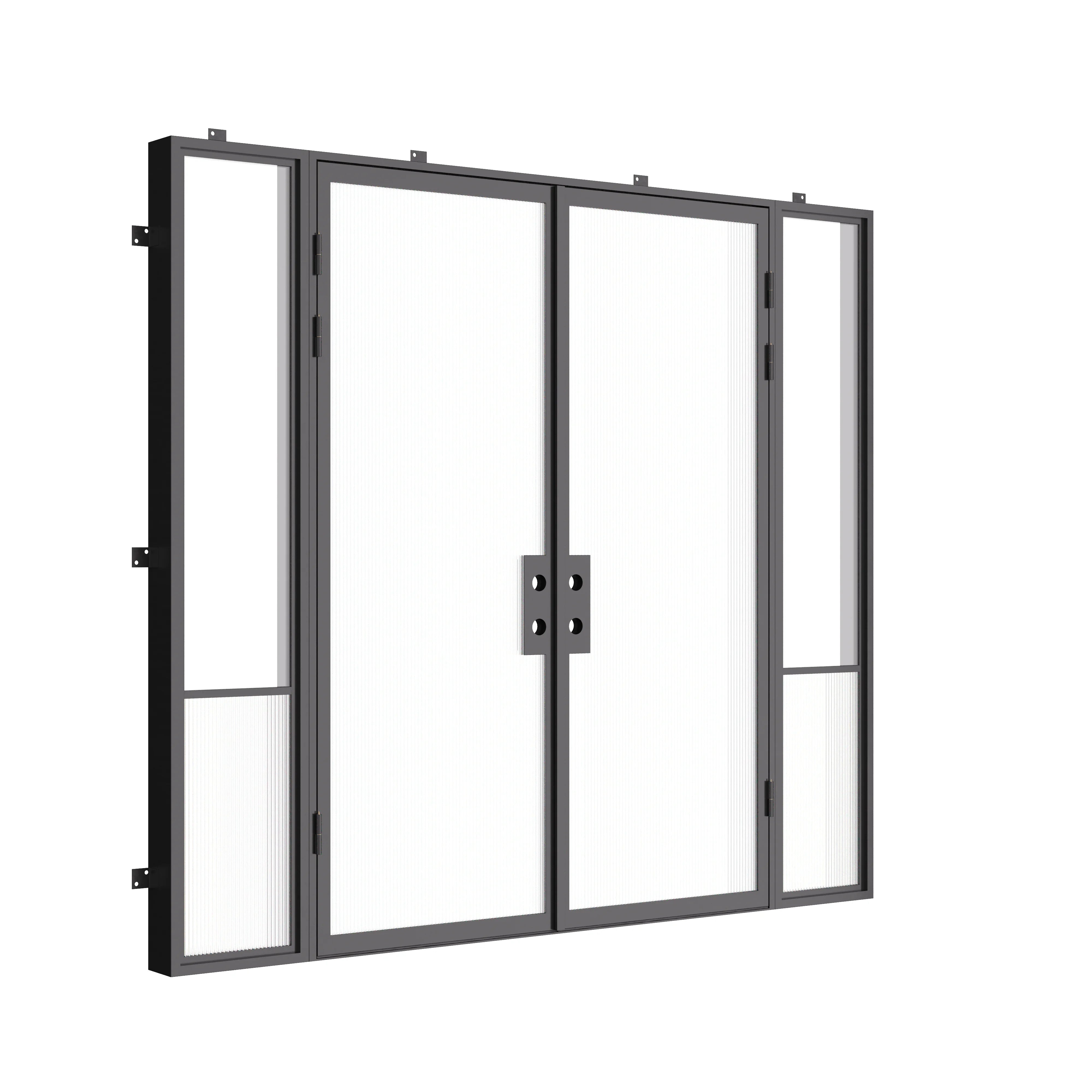 Air Grand double exterior steel door with side windows, cold-rolled galvanized steel frame and dual-pane Low-E glass