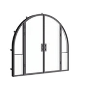 Designer steel double full arch front doors with sidelights, Air Grand architectural steel system with tempered Low-E glazing