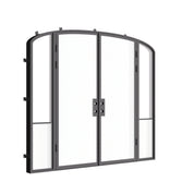 Designer steel double mini arch entry doors with side windows, Air Grand architectural steel system with Low-E glass