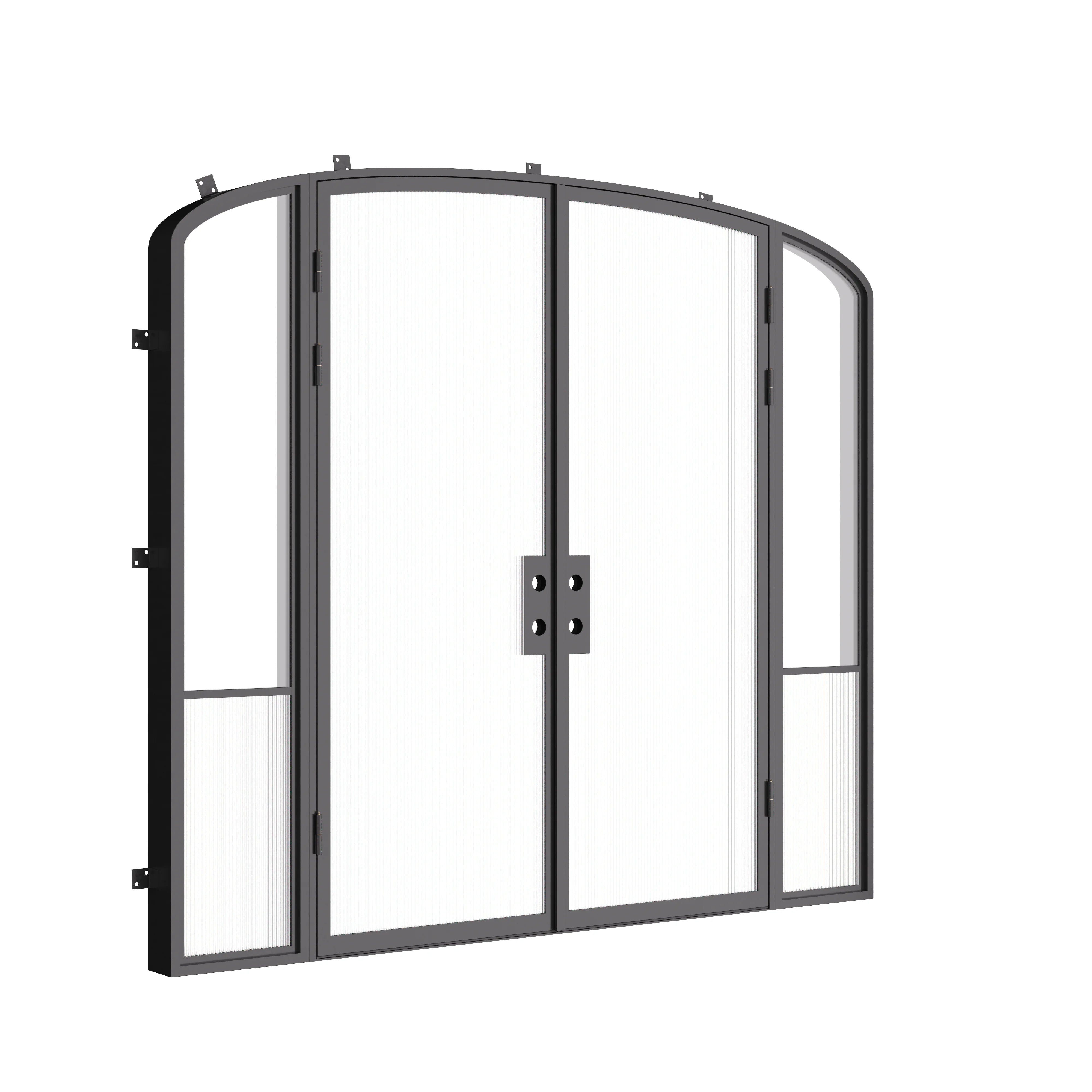 Designer steel double mini arch entry doors with side windows, Air Grand architectural steel system with Low-E glass