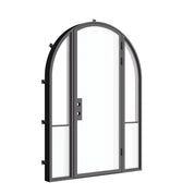 Designer steel entry door with full arch and sidelights, Air Grand architectural steel system with dual pane Low-E glass