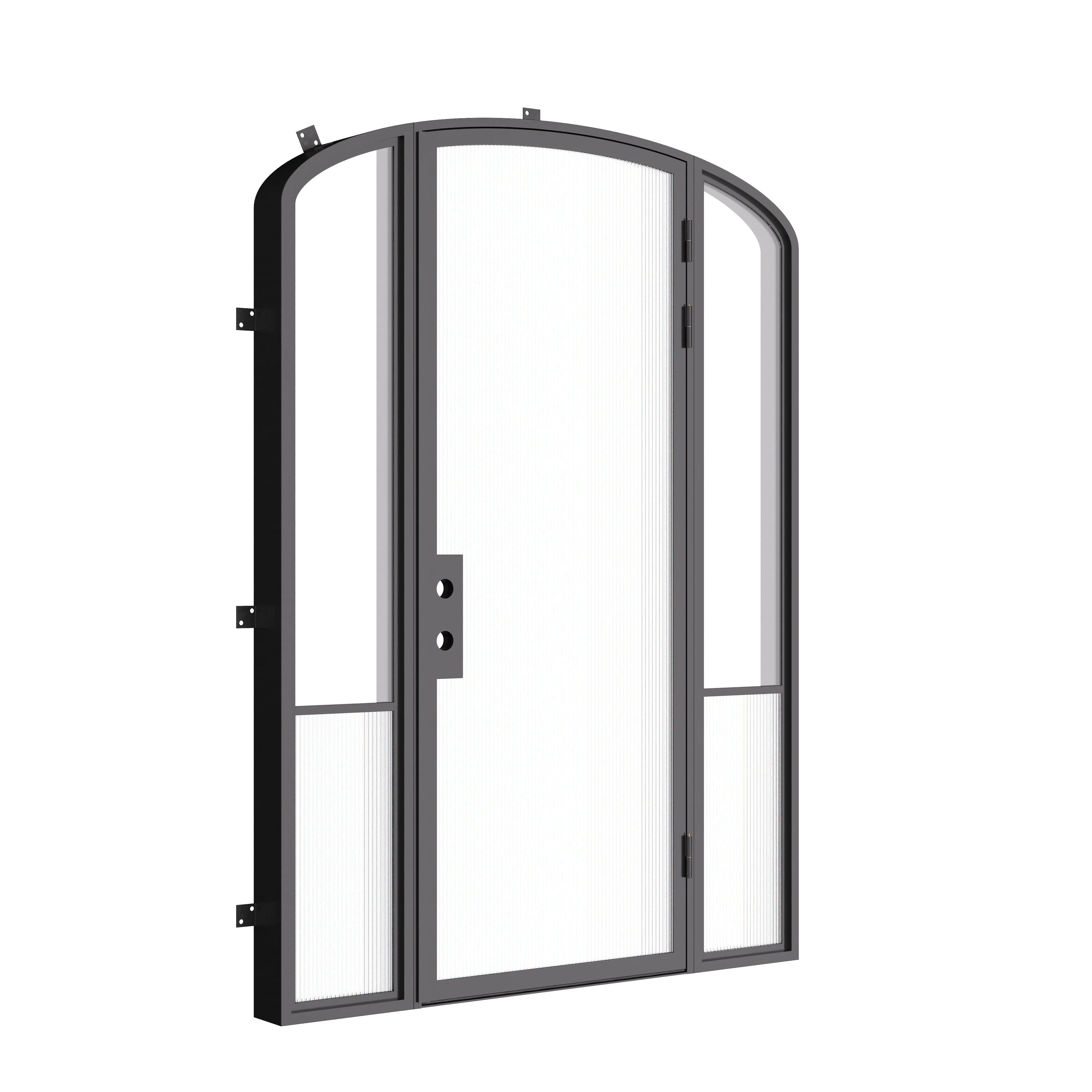 Designer steel mini arch front door with side windows, Air Grand architectural steel system with Low-E glazing