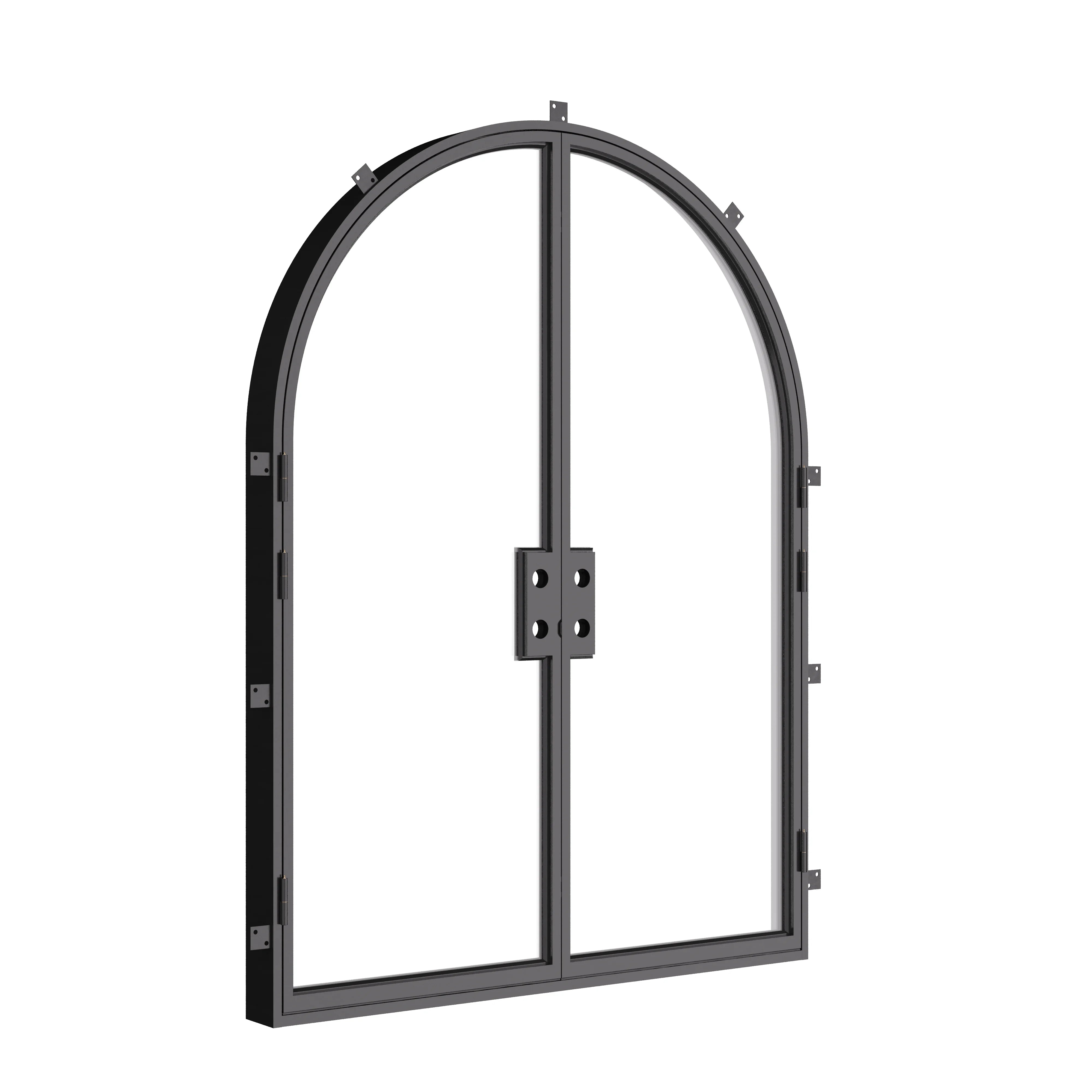 Architectural double arch steel doors with energy-efficient glazing and refined profiles