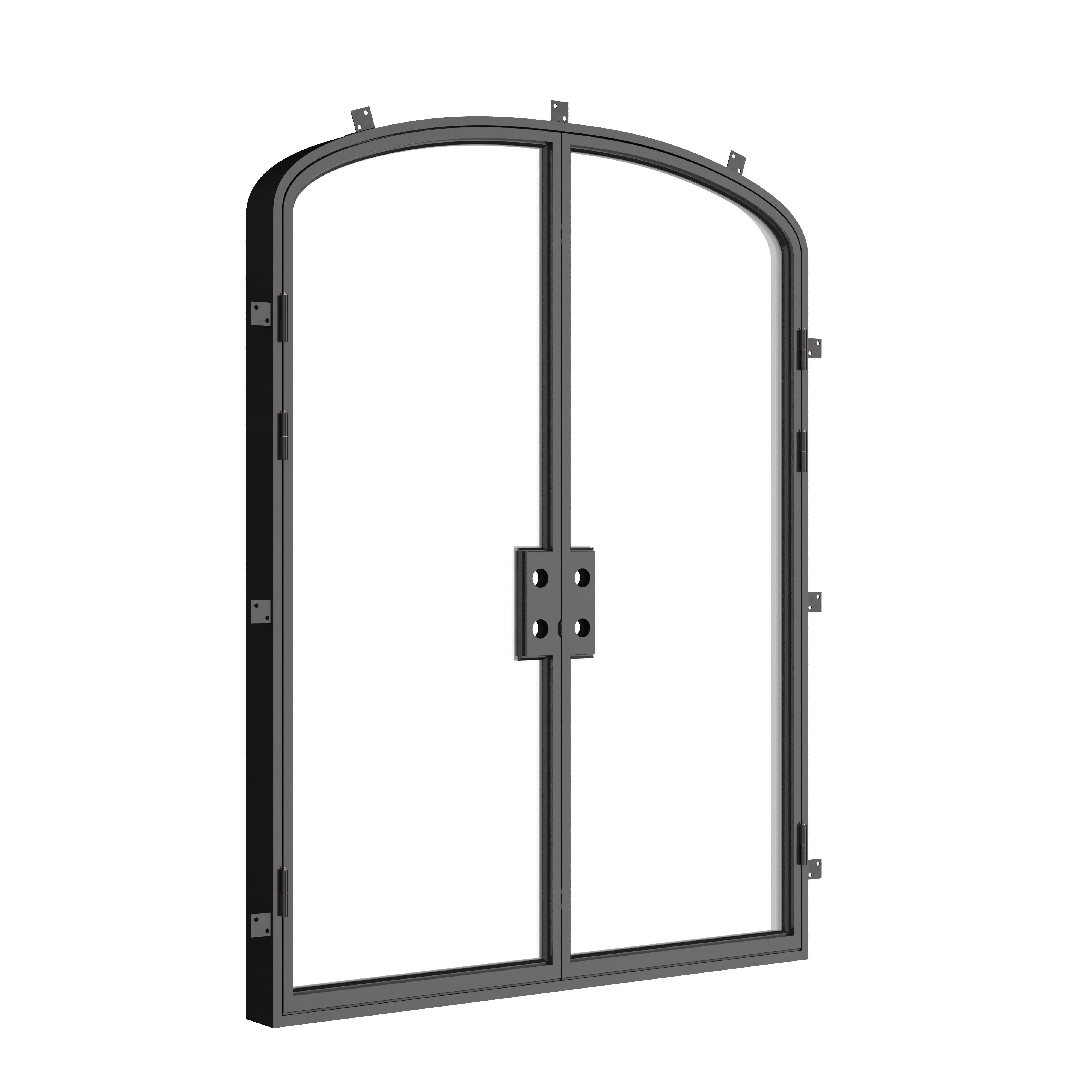 Pre-hung double mini arch steel door system.
