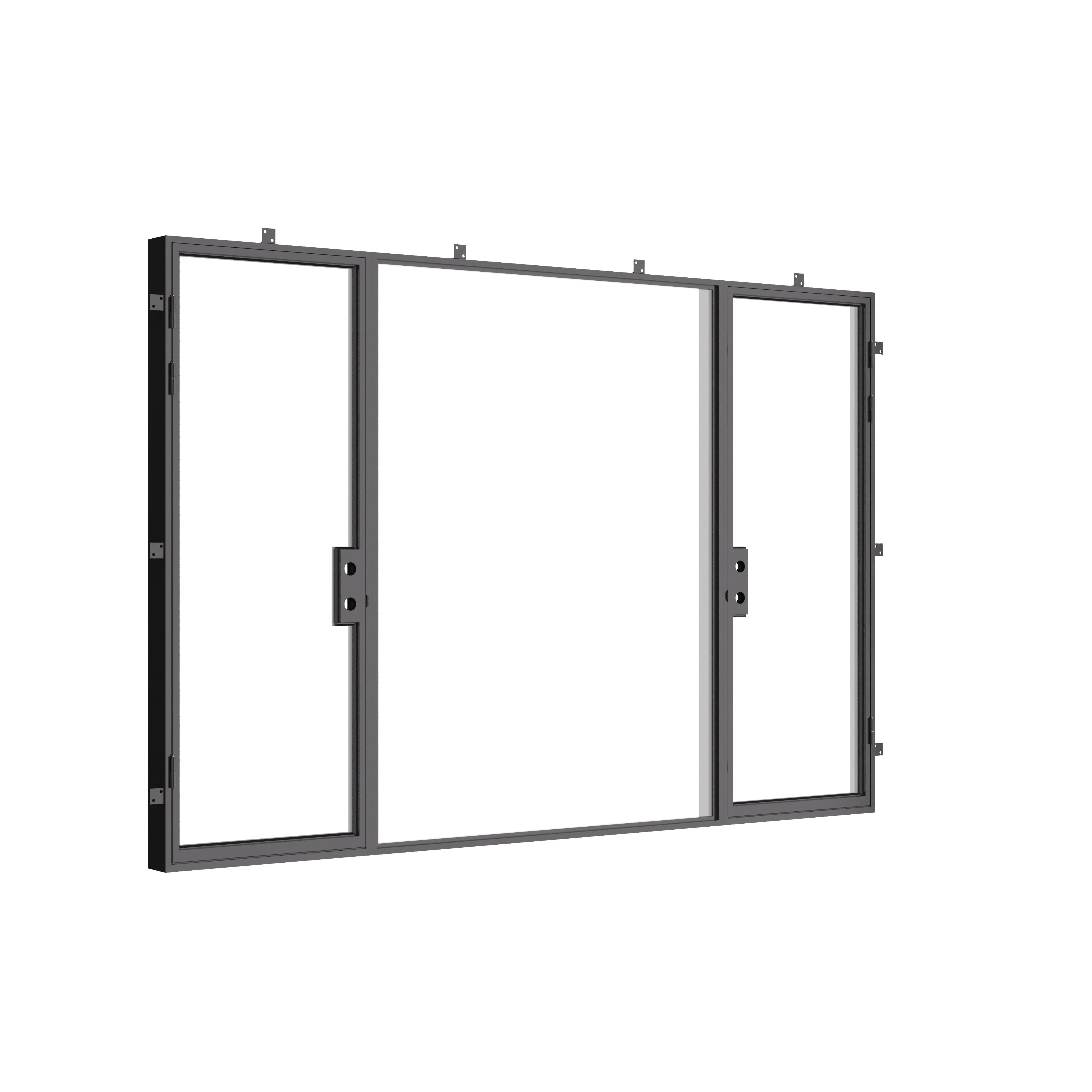 Dual single thermal break doors with central glass panel and slim profiles.