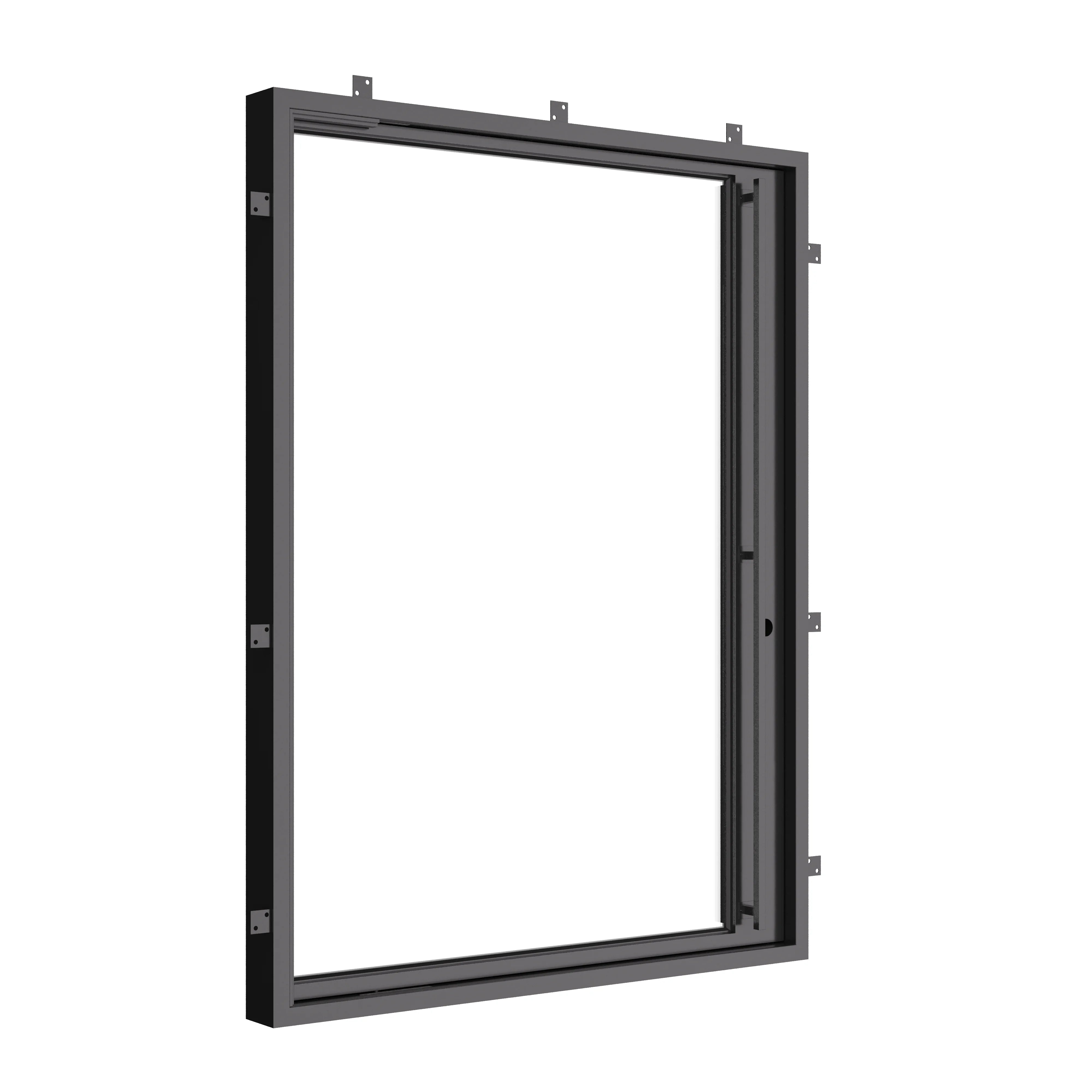 Cold-rolled steel pivot door emphasizing proportion and scale.
