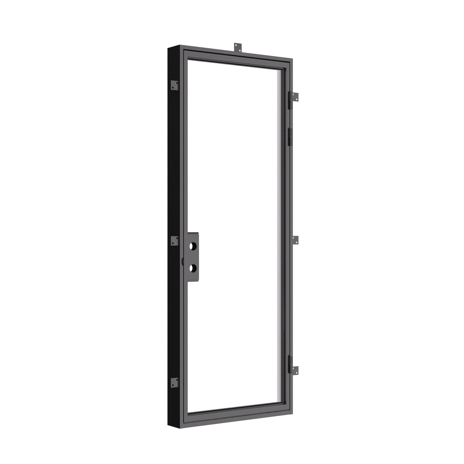 Energy-efficient flat steel entry door with cold-rolled frame and tempered Low-E glass