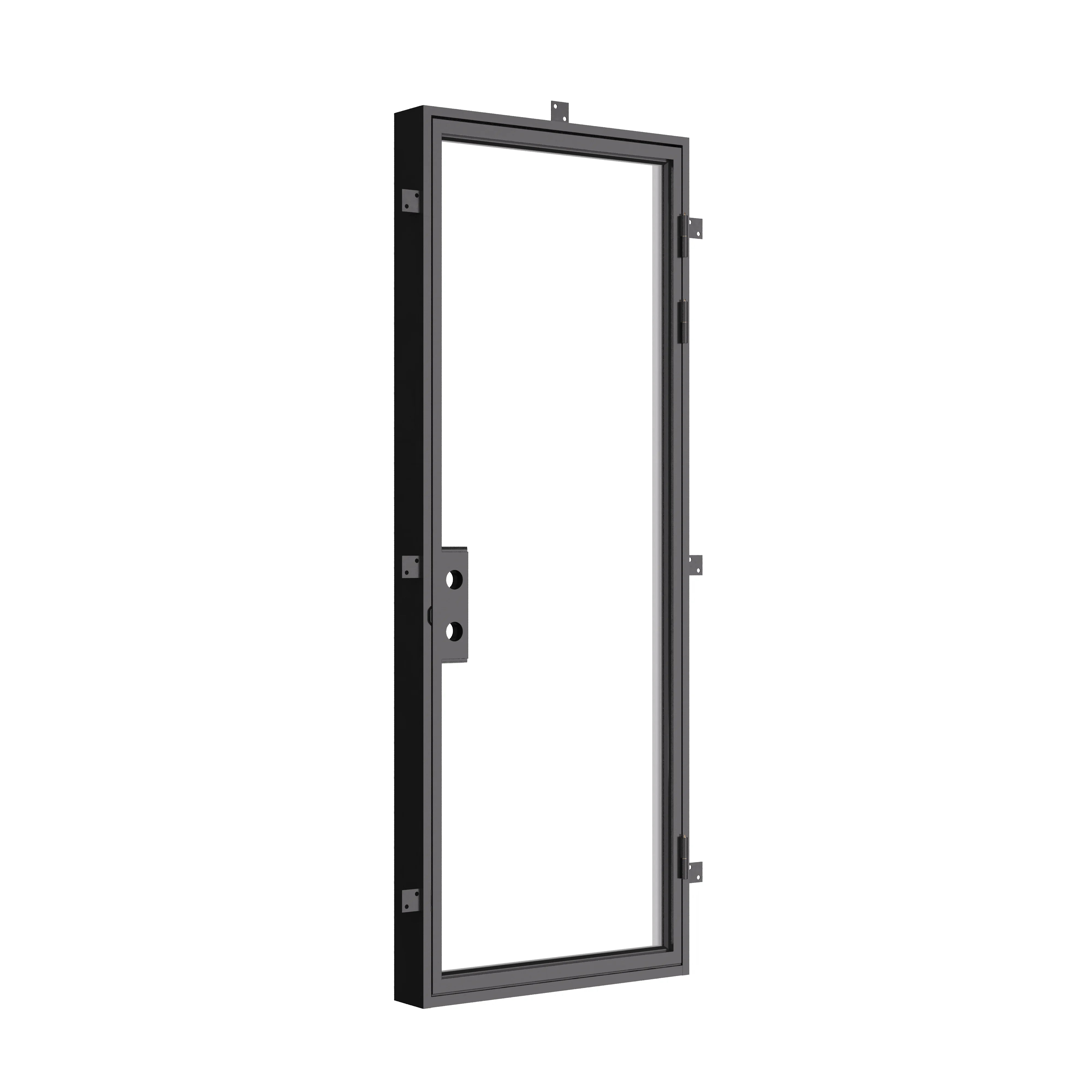 Single flat exterior steel door, NFRC-rated with dual-pane low-E glass, pre-hung system.