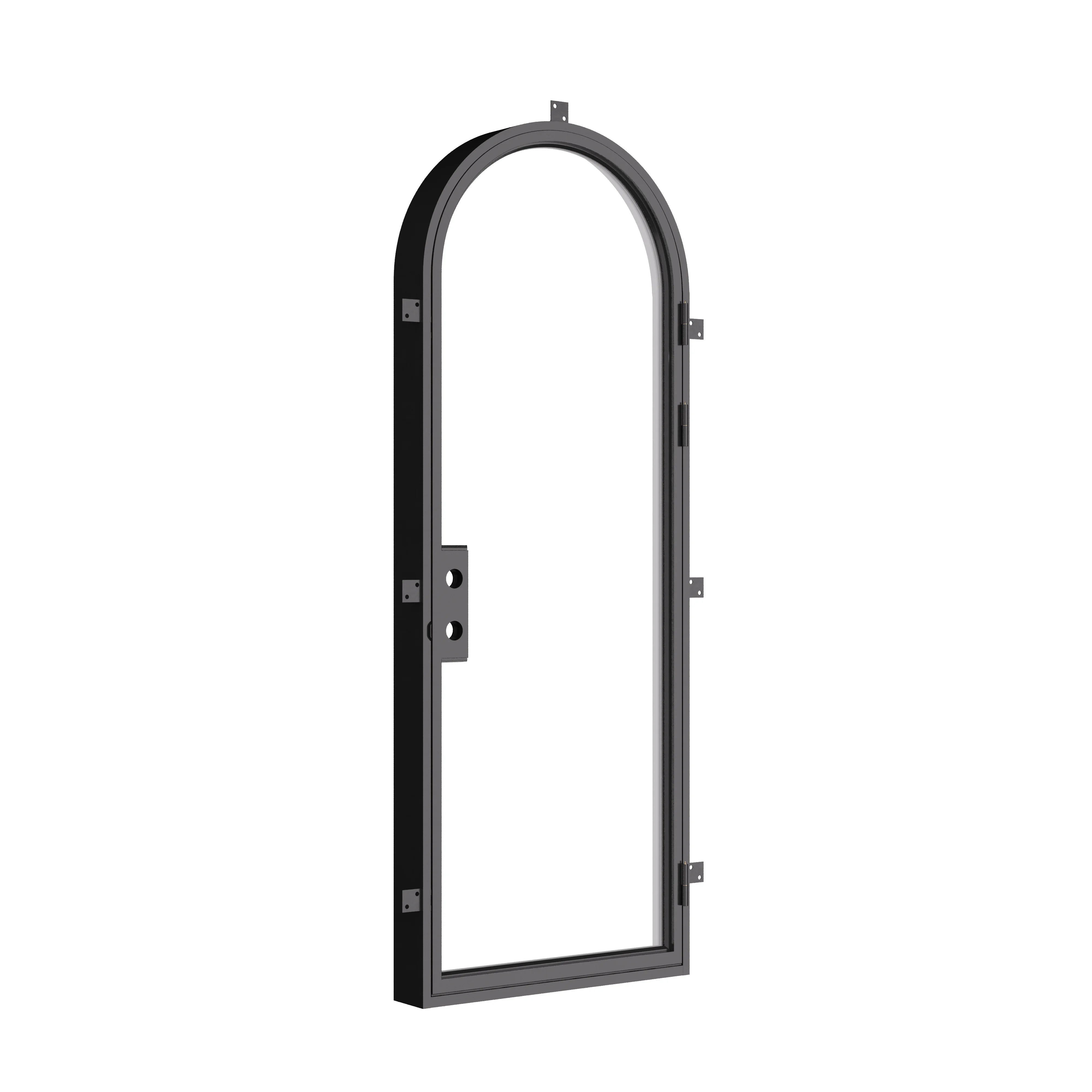 Single full arch thermal break steel door featuring tempered dual-pane Low-E glass and architectural-grade cold-rolled frame