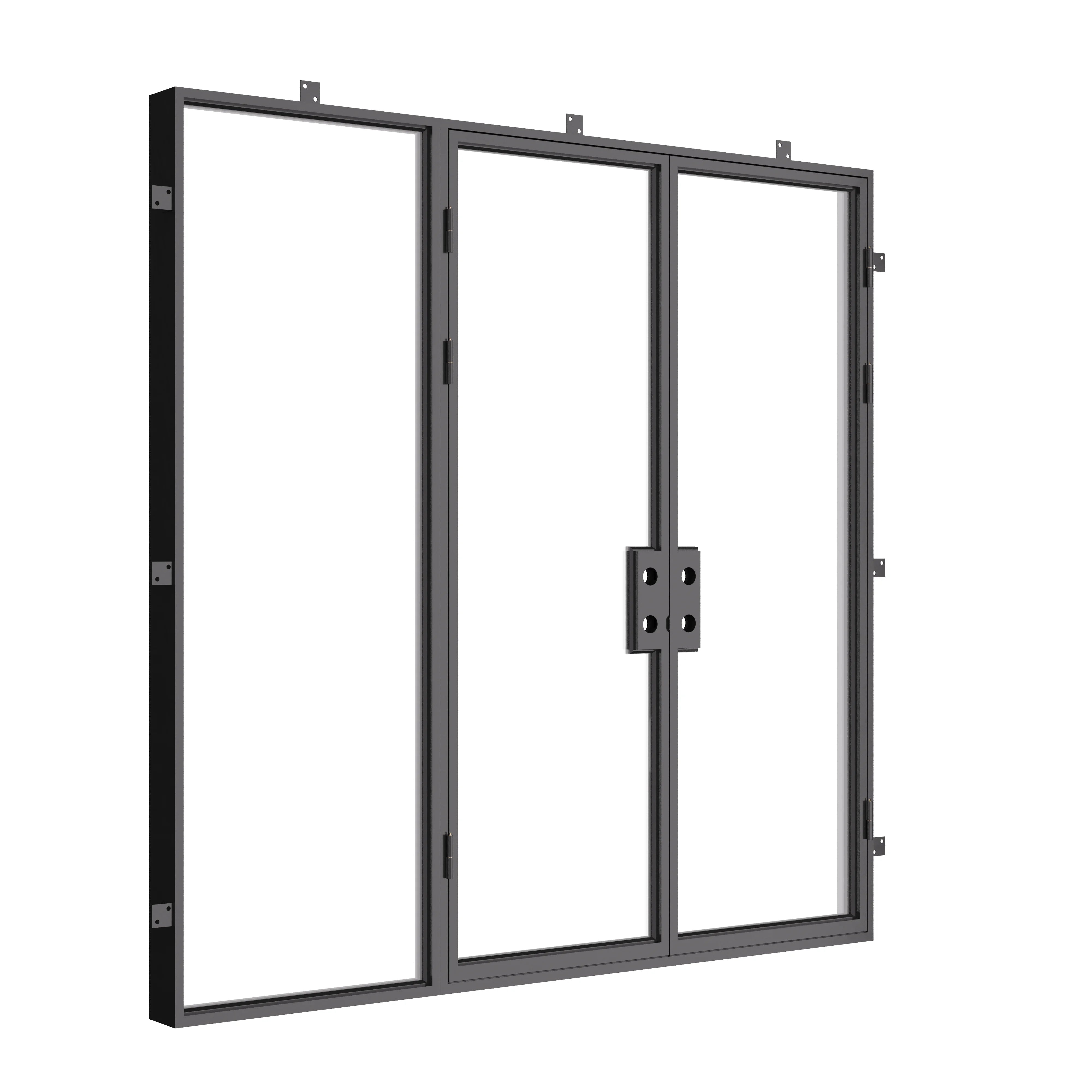 Exterior double flat steel doors with right sidelight.