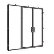 Double flat thermal break steel door with dual pane glass and sidelight.