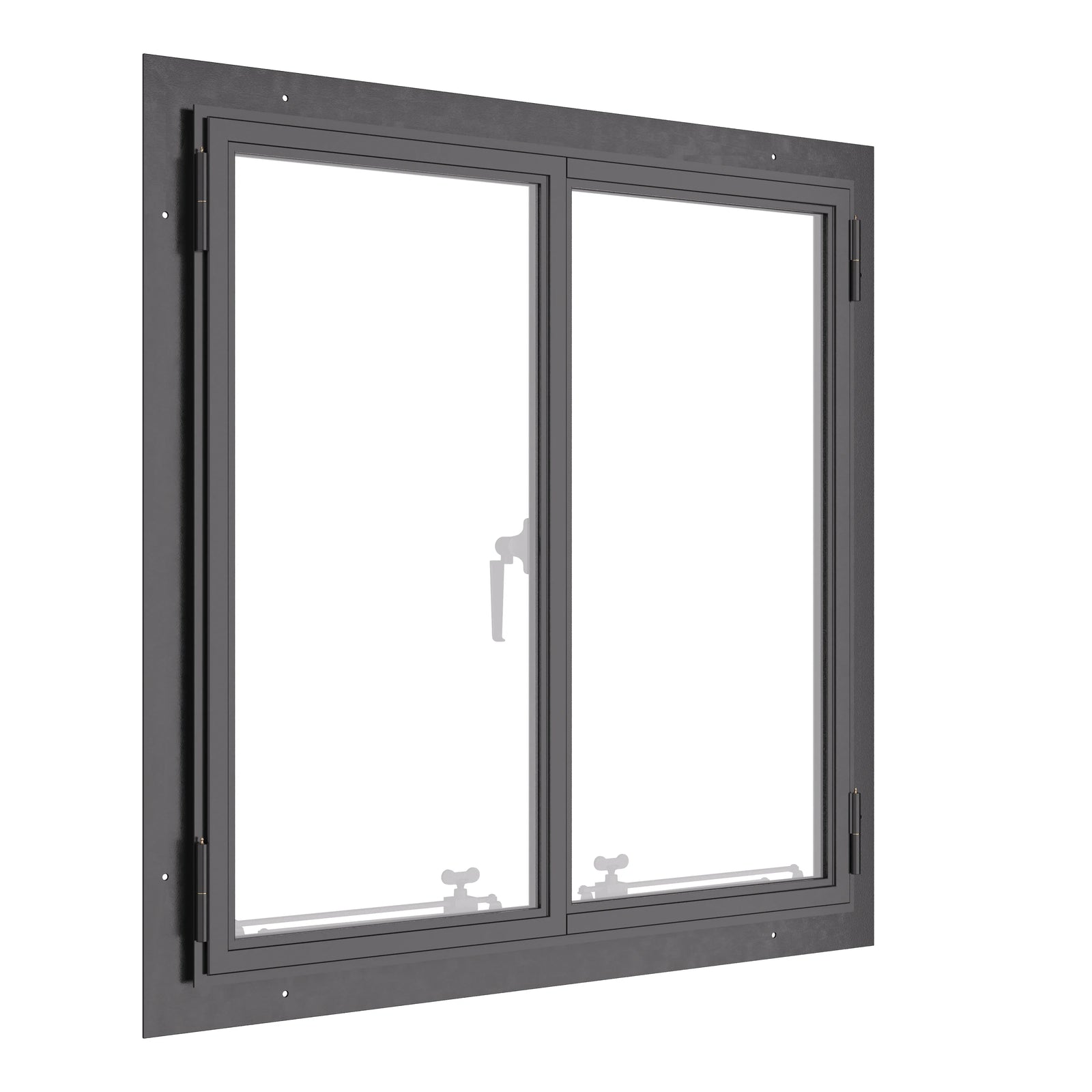Thermally broken double casement steel window, square, cold-rolled steel, black, tempered Low-E glass
