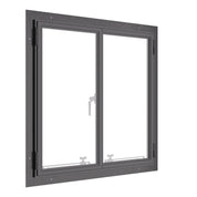 Thermally broken double casement steel window, square, cold-rolled steel, black, tempered Low-E glass