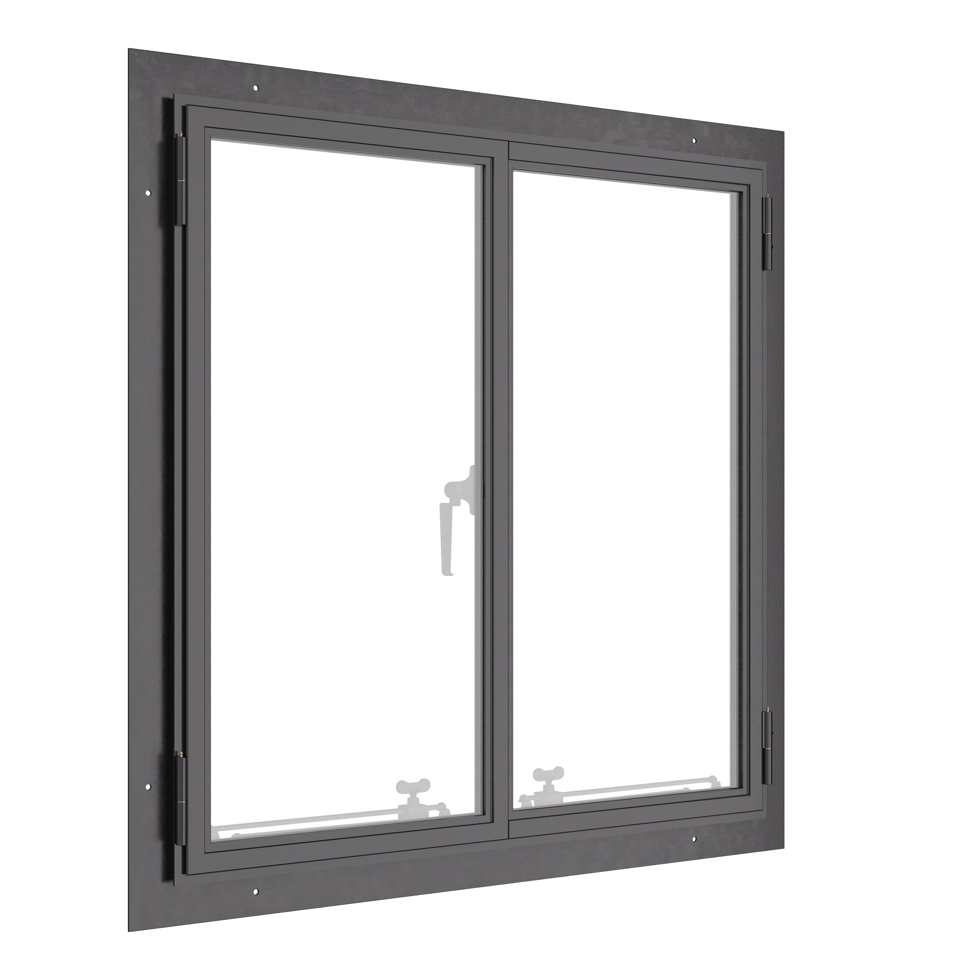 Thermally broken double casement steel window, square, cold-rolled steel, black, tempered Low-E glass