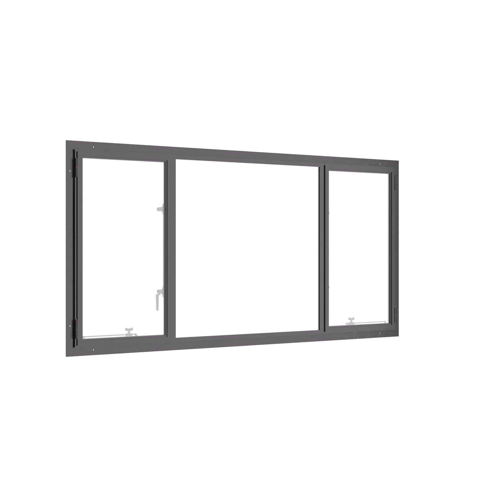 Thermally broken dual single casement steel window, cold-rolled steel, black, dual pane Low-E glass