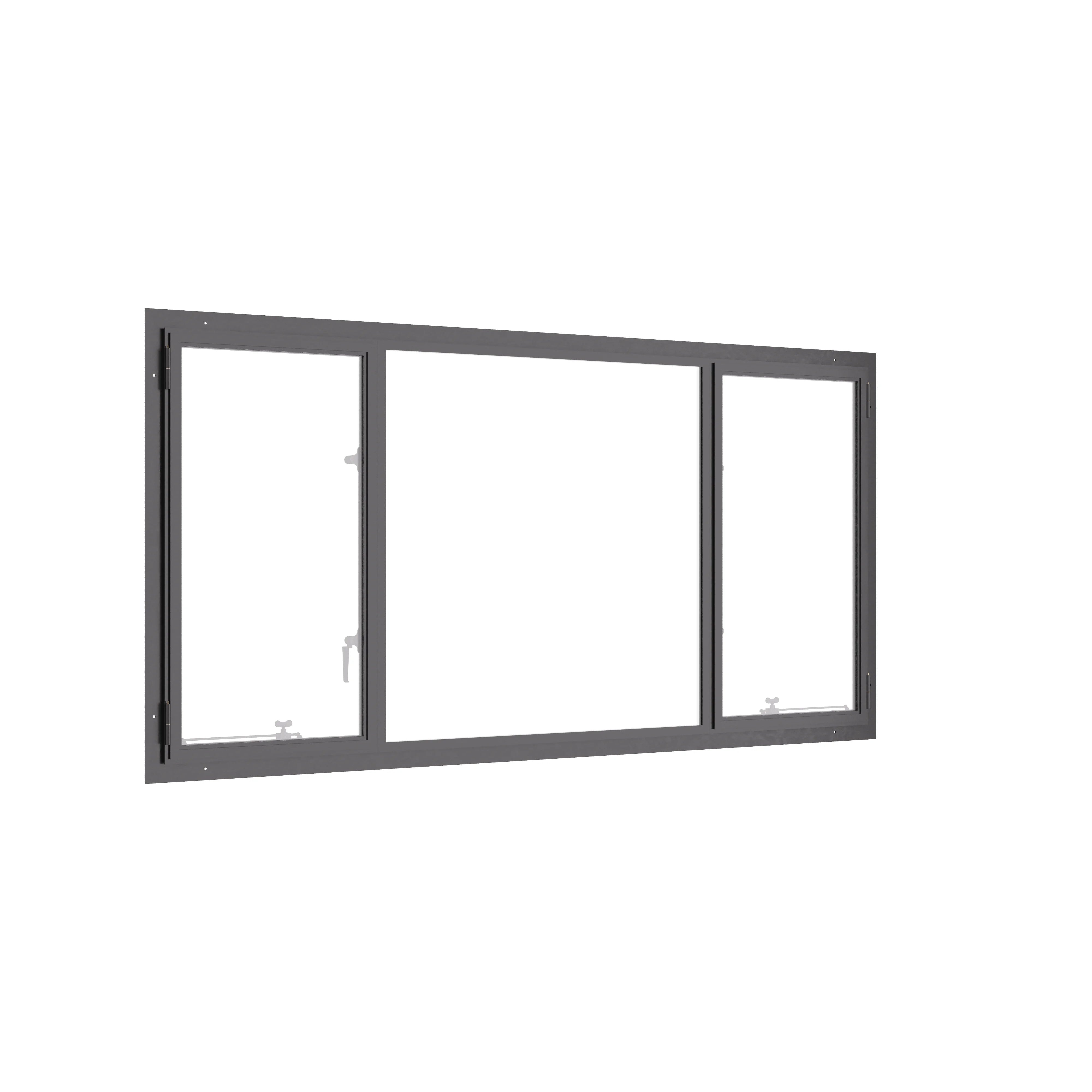 Thermally broken dual single casement steel window, cold-rolled steel, black, dual pane Low-E glass