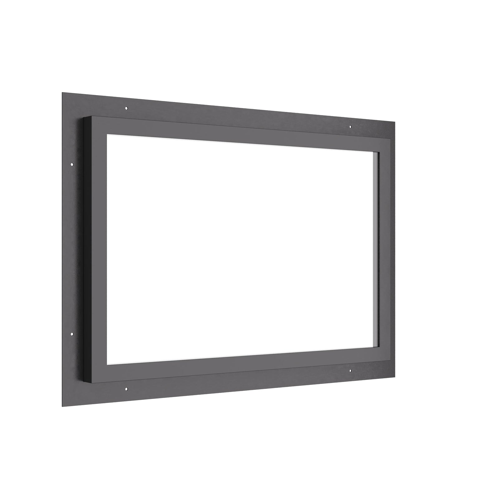 horizontal steel window with no muntins and clear glass panel