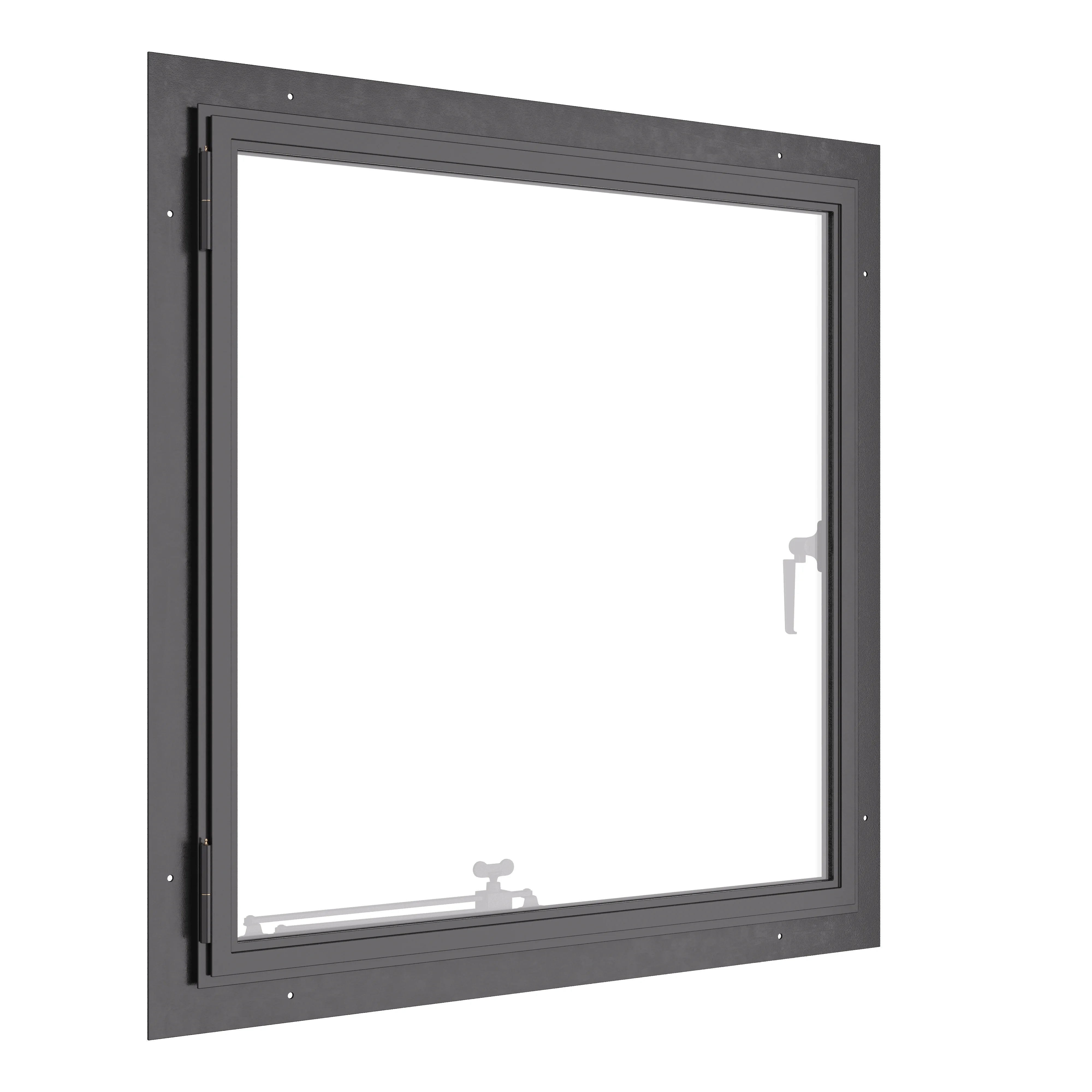 Thermally broken single casement steel window, square, cold-rolled steel, black, tempered Low-E glass