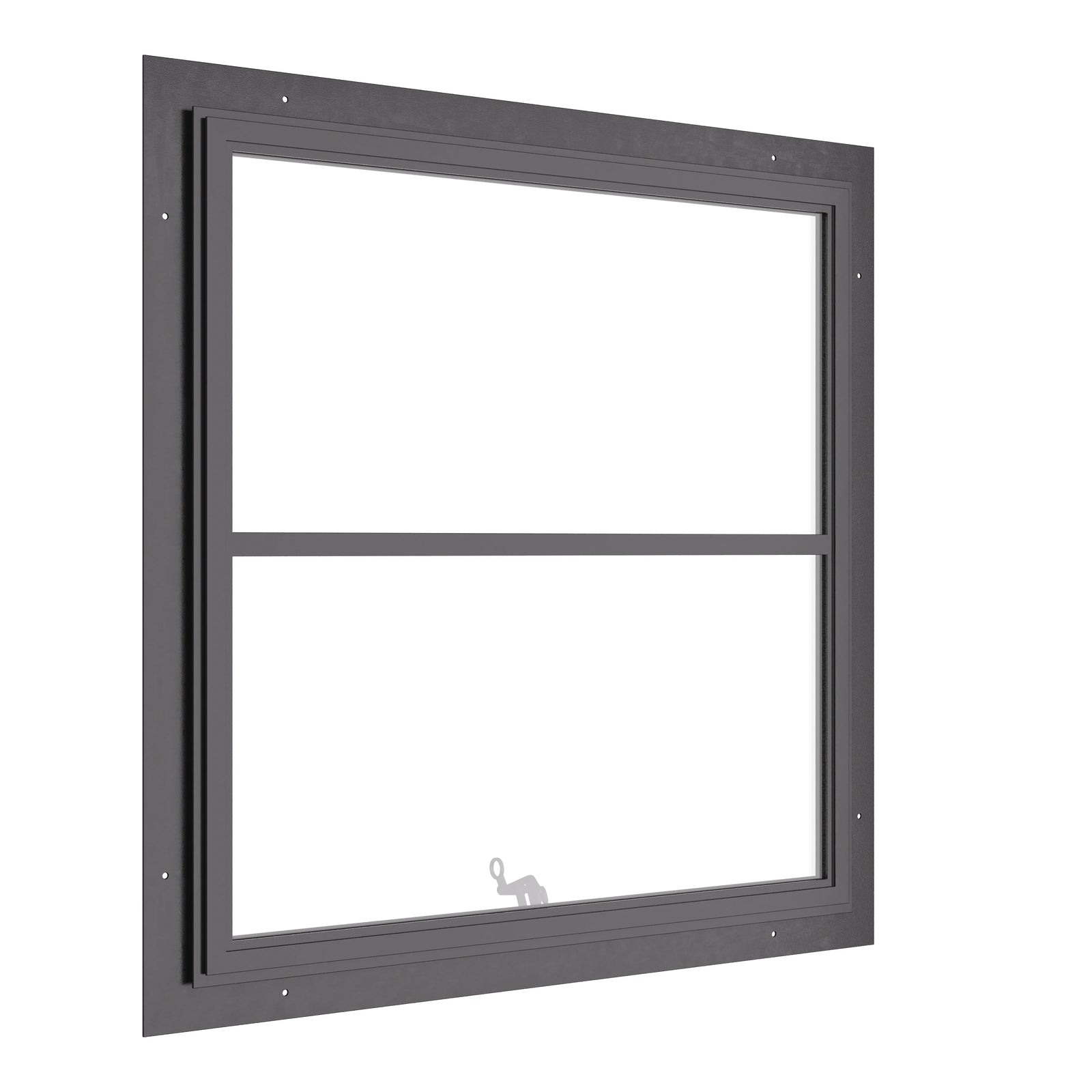 Awning steel window, square, 0V 1H grid, ring pull, hot-rolled galvanized steel, black, tempered Low-E glass