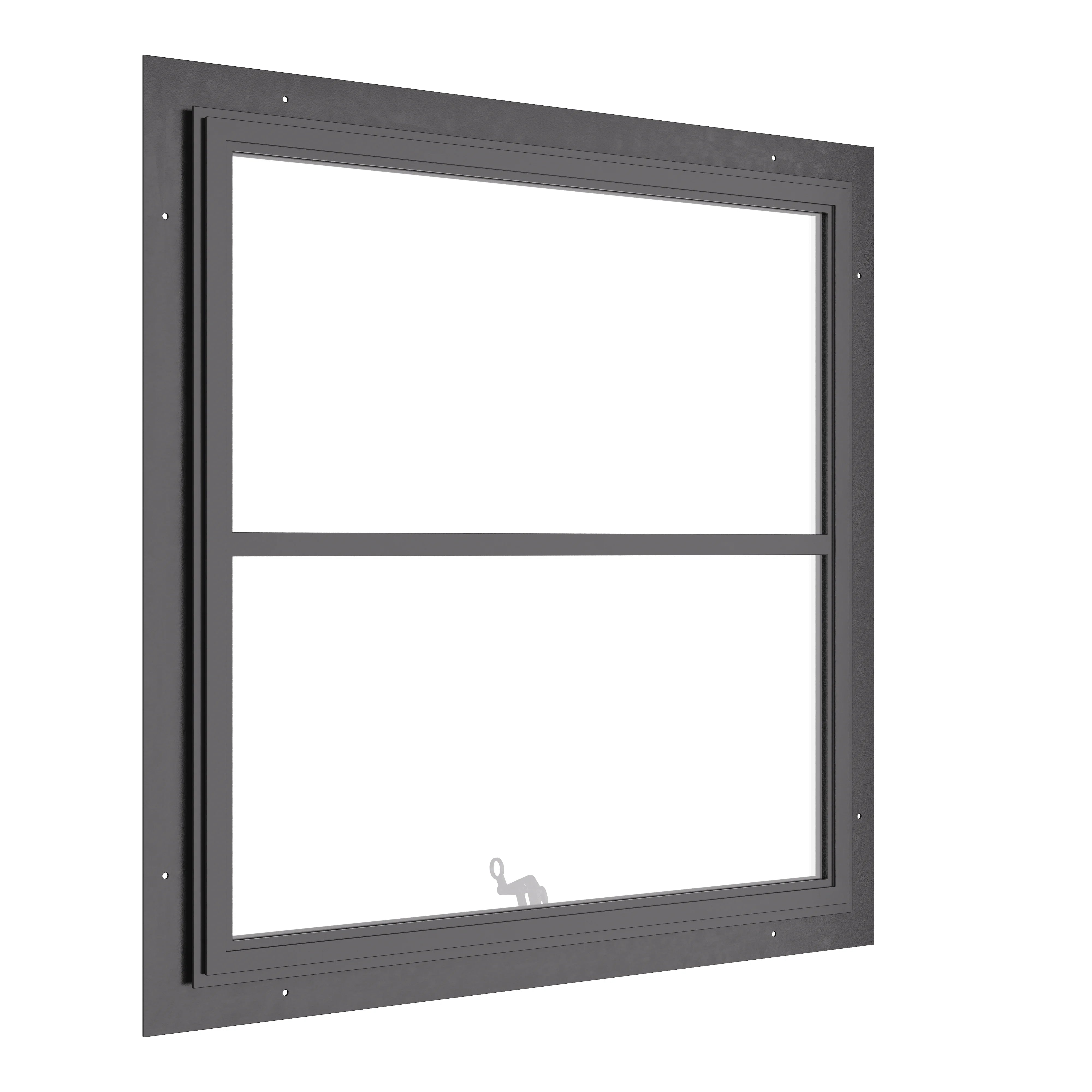 Awning steel window, square, 0V 1H grid, ring pull, hot-rolled galvanized steel, black, tempered Low-E glass