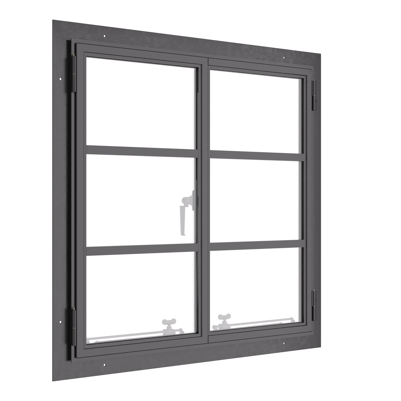 Square double casement window, thermal break, galvanized steel, insulated glass