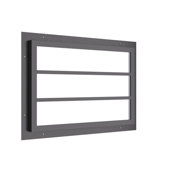 horizontal steel window with two horizontal gridlines and slim frame